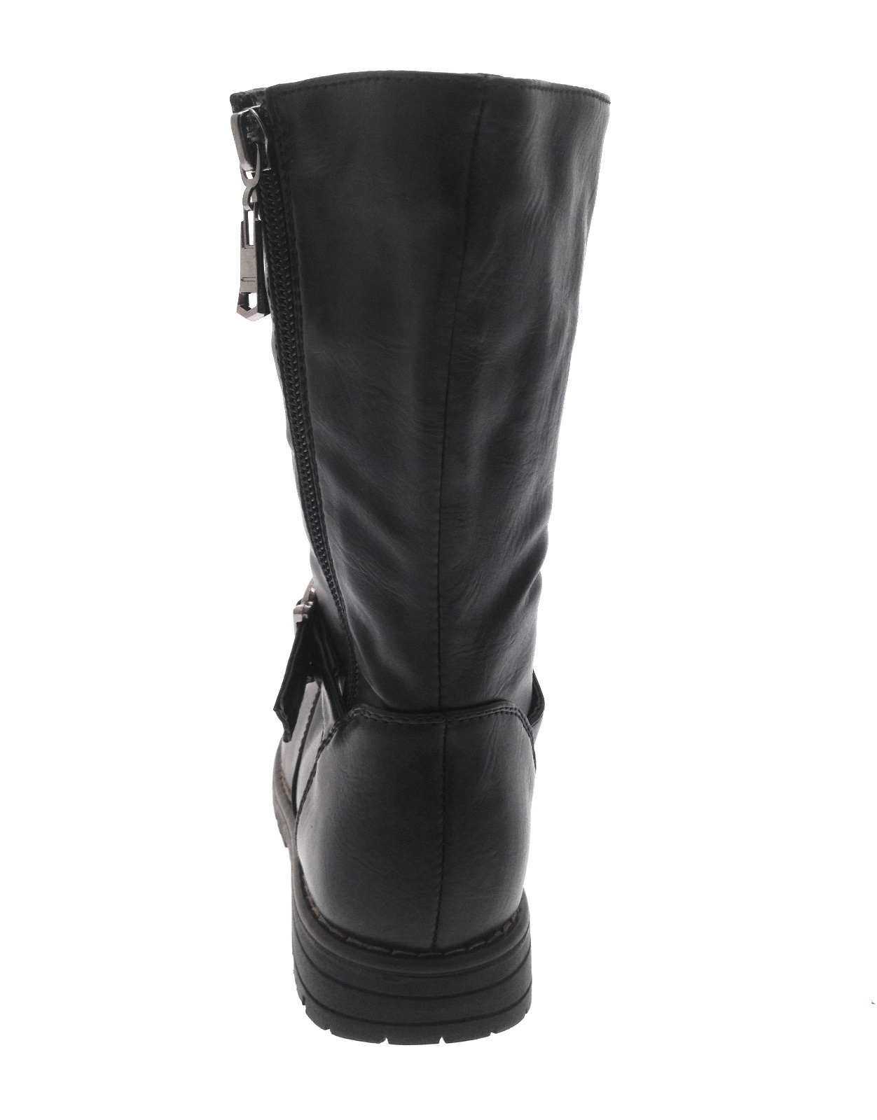 Kids Girls Faux Leather Mid Calf Riding Biker Boots Buckle Shoes Size UK 10 - 2 - Picture 10 of 25