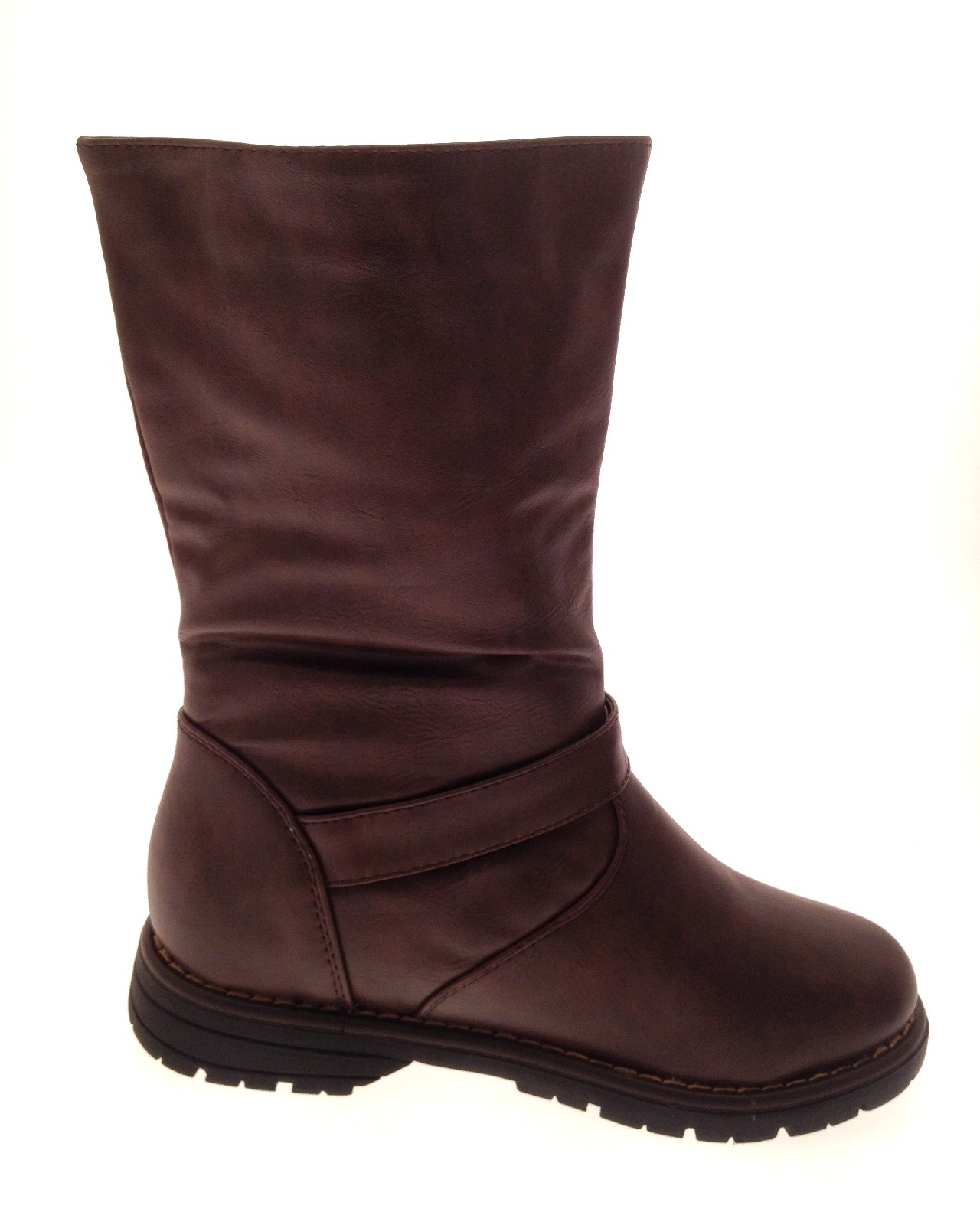Kids Girls Faux Leather Mid Calf Riding Biker Boots Buckle Shoes Size UK 10 - 2 - Picture 15 of 25