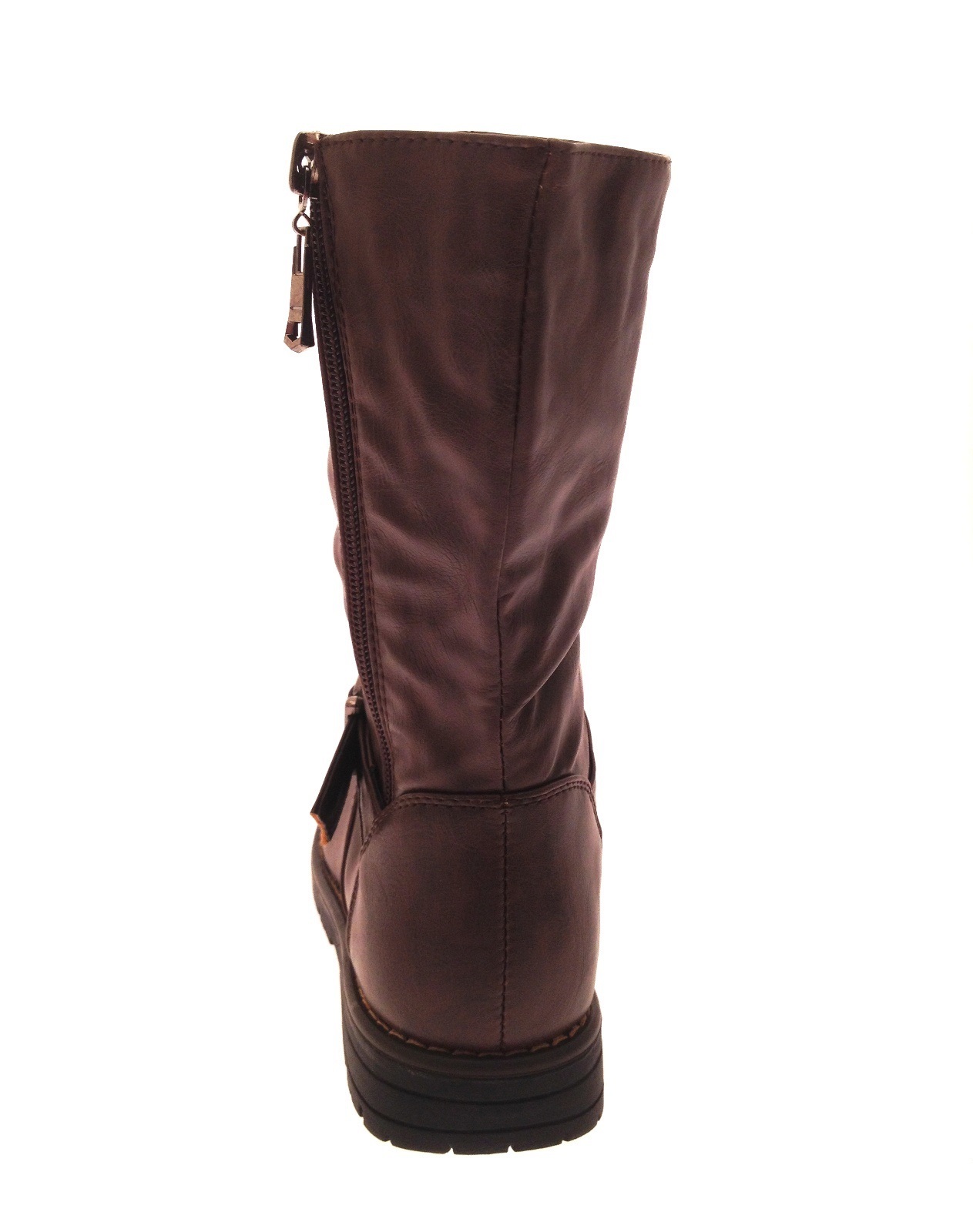 Kids Girls Faux Leather Mid Calf Riding Biker Boots Buckle Shoes Size UK 10 - 2 - Picture 16 of 25