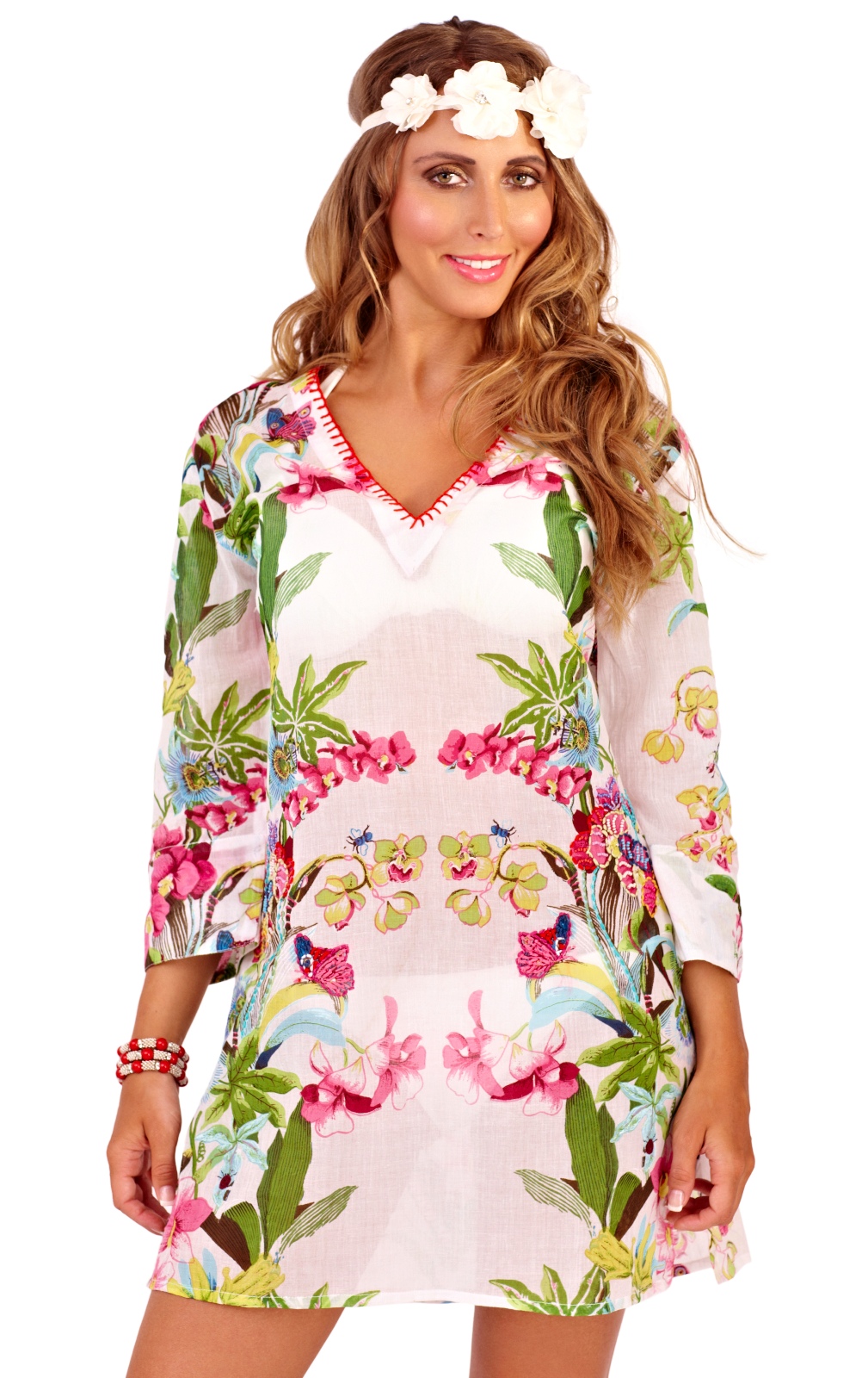 Womens Beaded Summer Kaftan Dress Top Chiffon Beachwear Cover Up Size