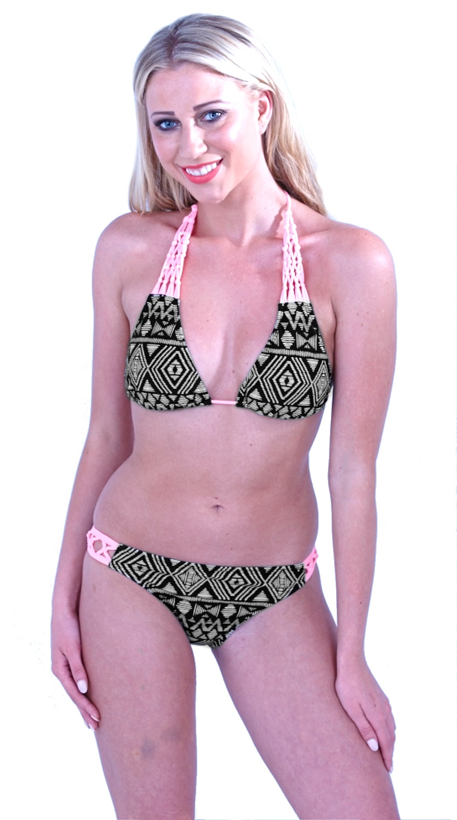 Womens Bikini Set Halter Neck Geometrical Print Ladies Swimwear Size UK 8 to 14