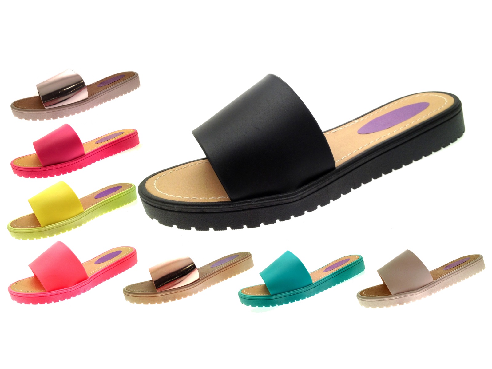 Womens Jelly Mules Summer Beach Sandals Flat Jellies Flip Flops Shoes