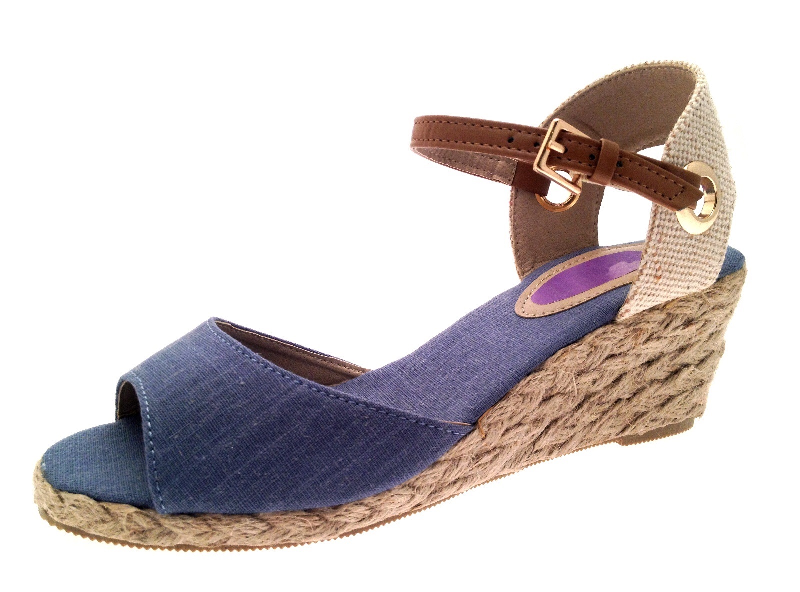 Womens Strappy Peeptoe Hessian Wedge Sandals Ladies Summer Shoes Size UK 3-8 | eBay