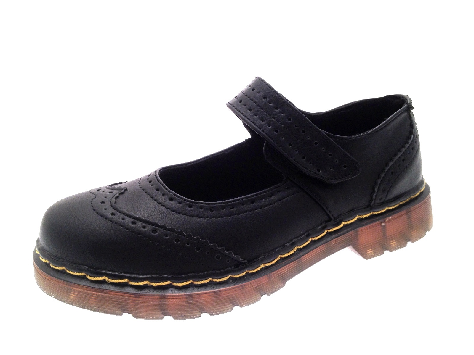 black patent t bar brogues