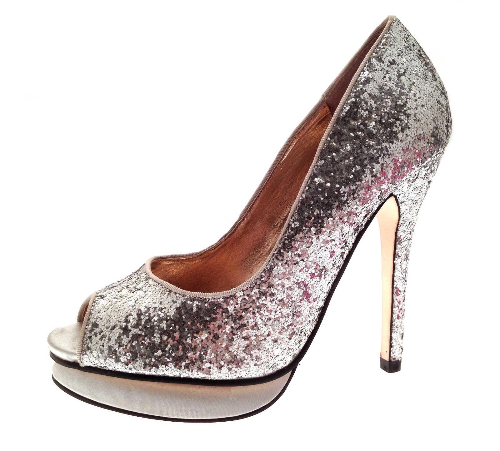 Womens Peep Toe High Heels Glitter Stiletto Platforms Court Shoes Size