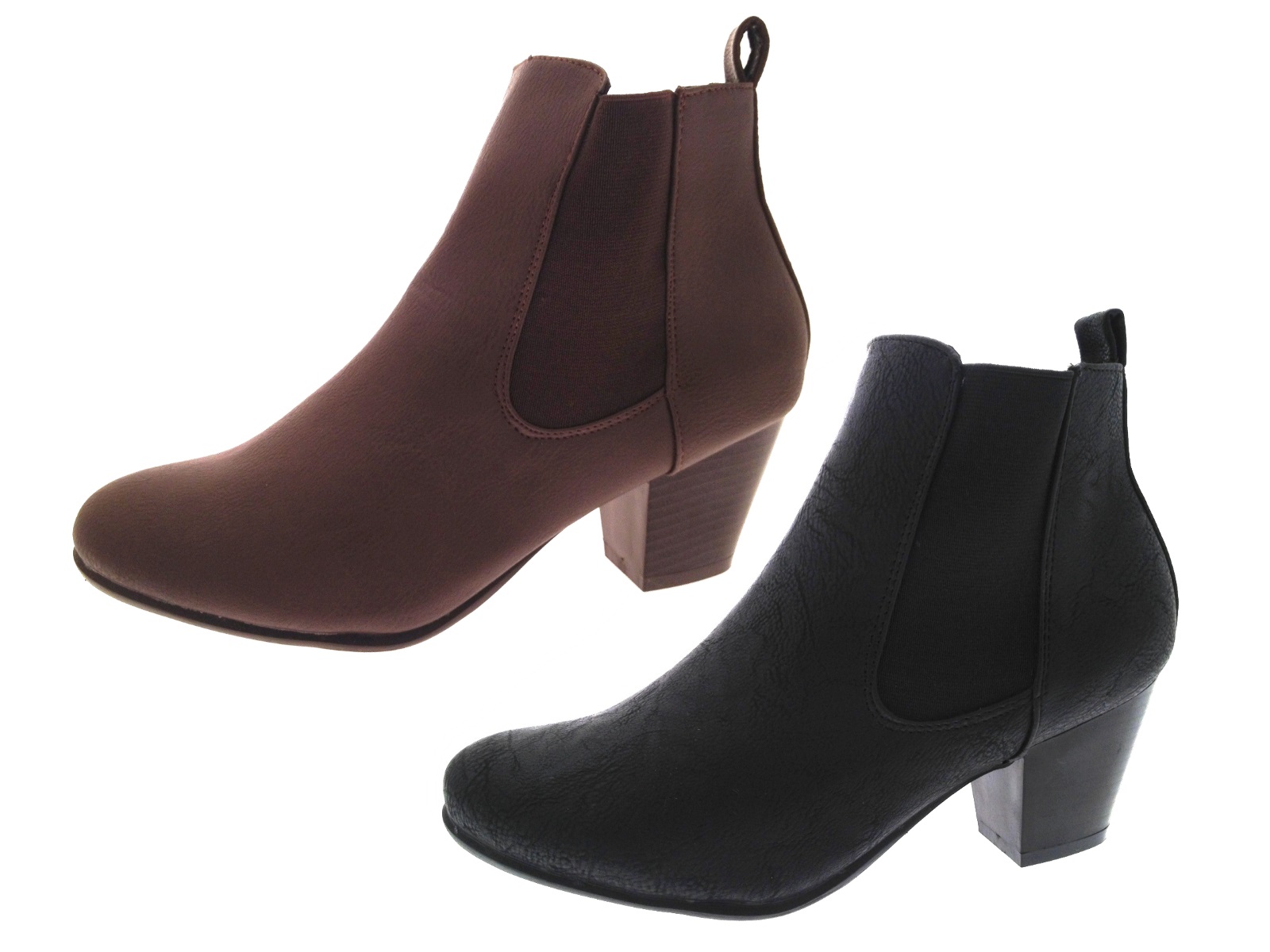 Womens Chunky Block Heel Chelsea Ankle Boots Wide Fitting Comfort Shoes Size