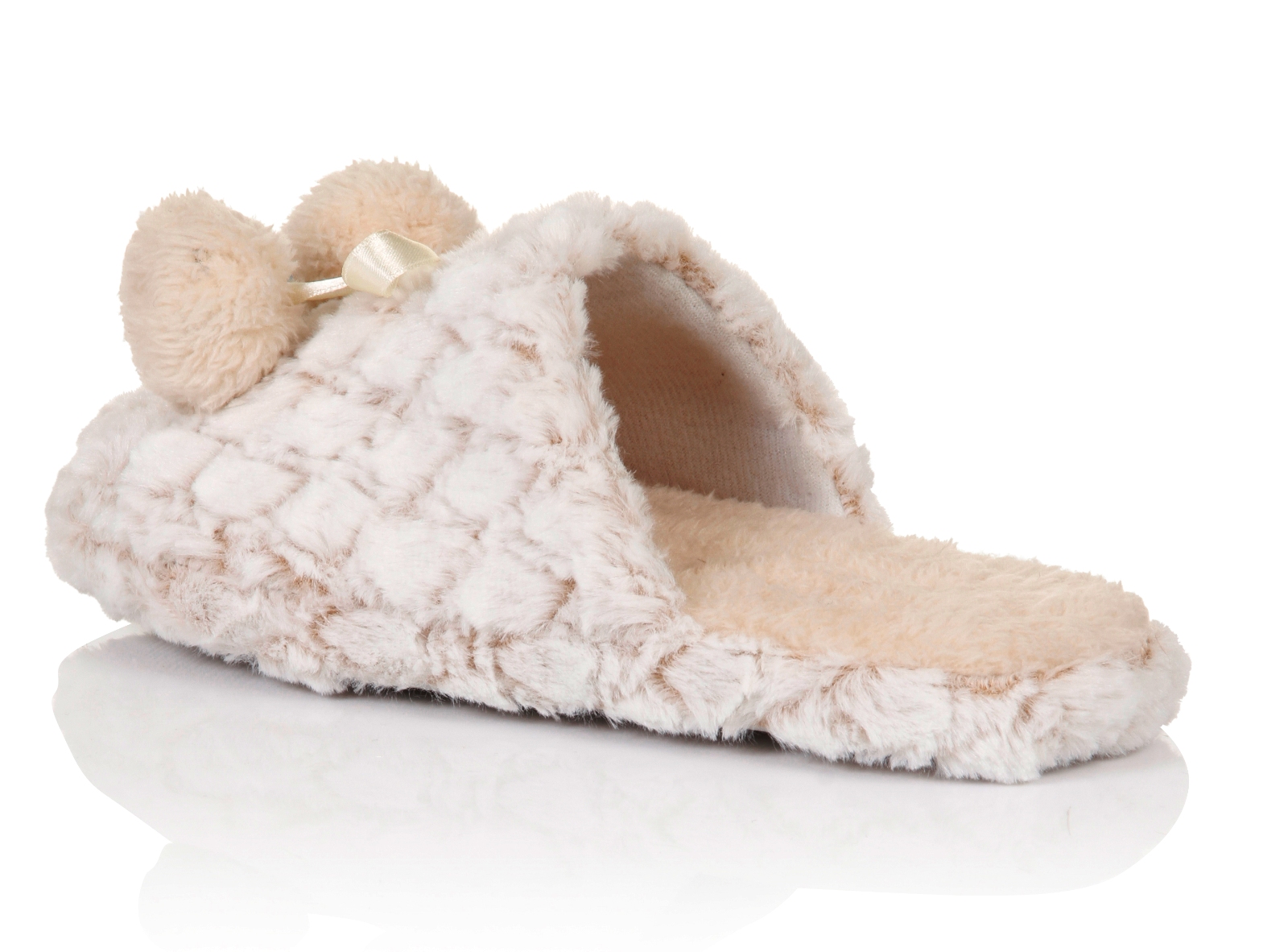 Womens Luxury Faux Fur Slippers Pom Pom Mules Shoes Xmas Gift Ladies Size UK 3-8 | eBay