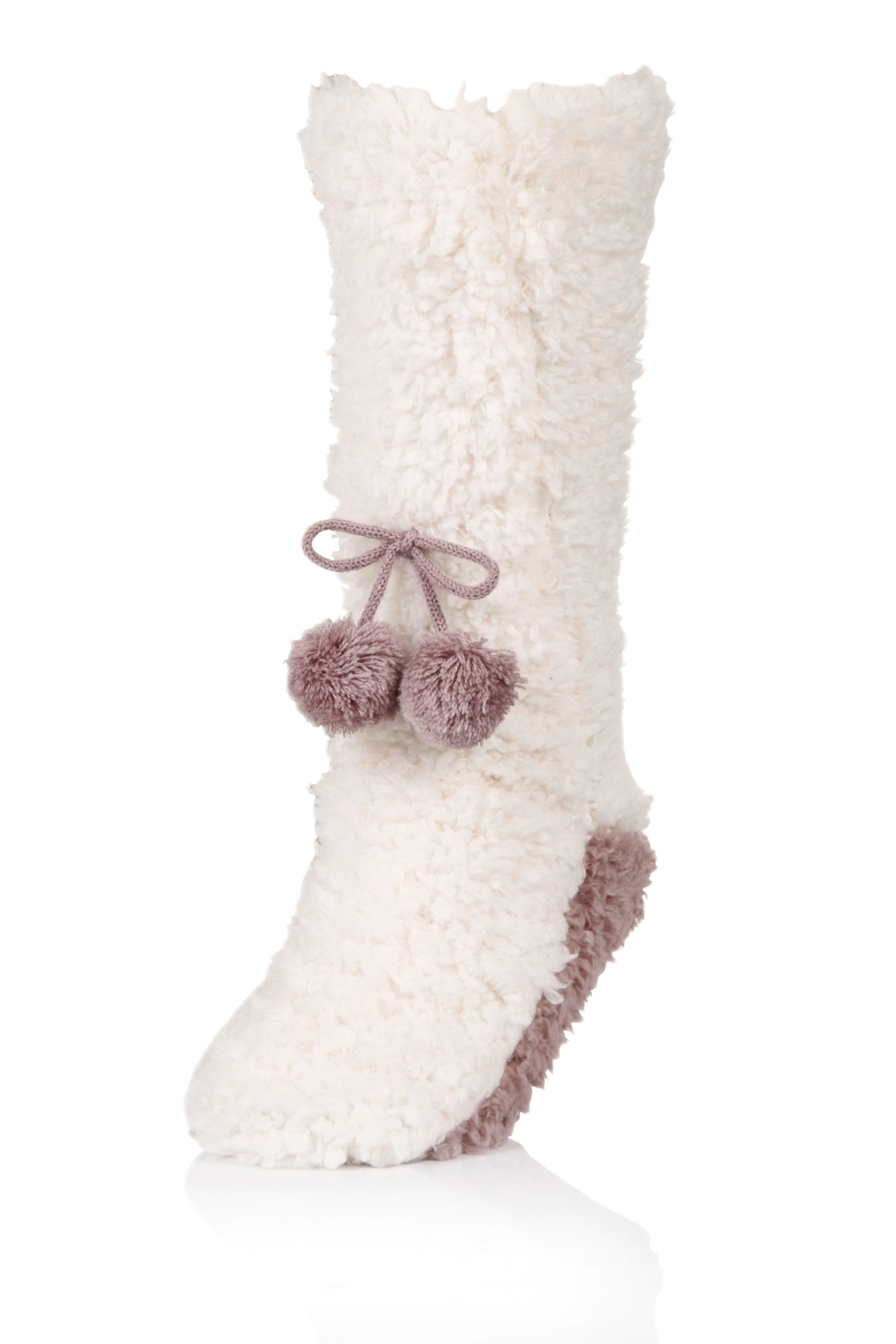 Womens Ladies Girls Fleece Slipper Socks Ankle Boot Booties Pom Poms