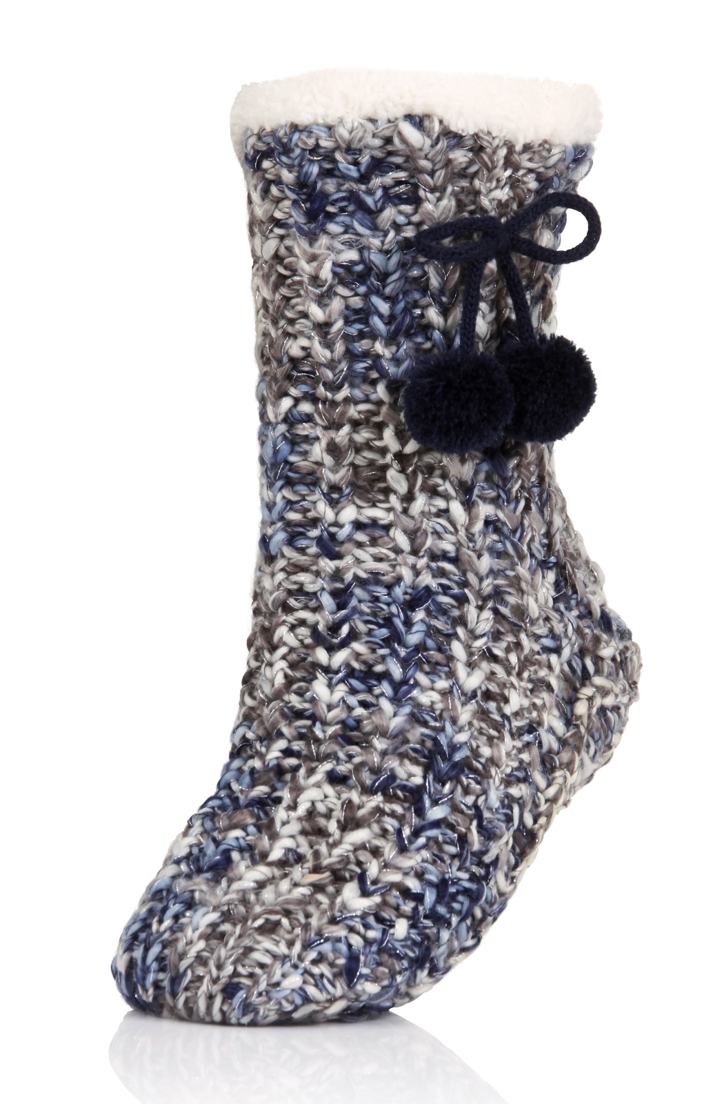 Womens Ladies Girls Fleece Slipper Socks Ankle Boot Booties Pom Poms