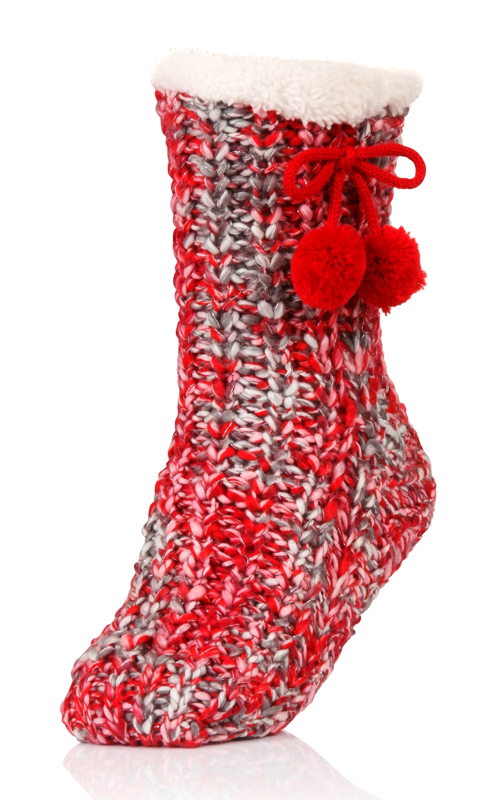 Womens Ladies Girls Fleece Slipper Socks Ankle Boot Booties Pom Poms