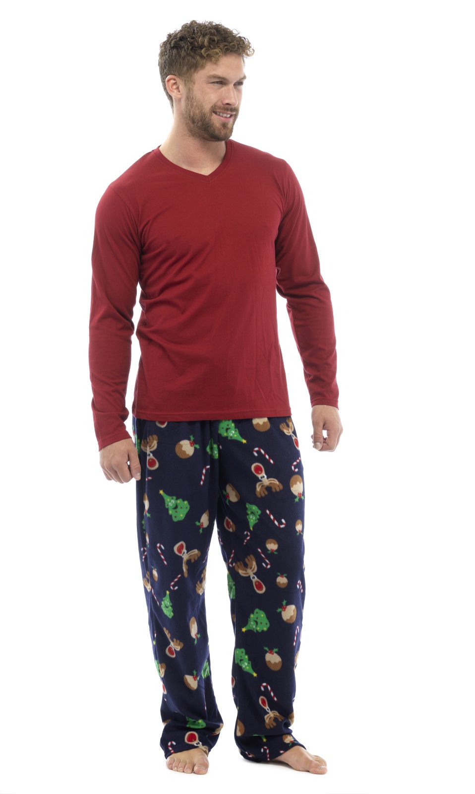 Luxury Mens Pyjamas Novelty Xmas Print Pjs Fleece Lounge Set Gift Size