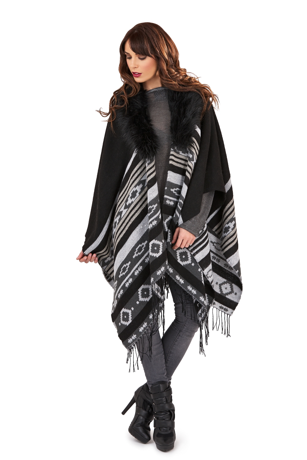 Wedding Faux Fur Cape womens faux fur collar poncho wrap knitted shawl throw winter cape scarf ladies