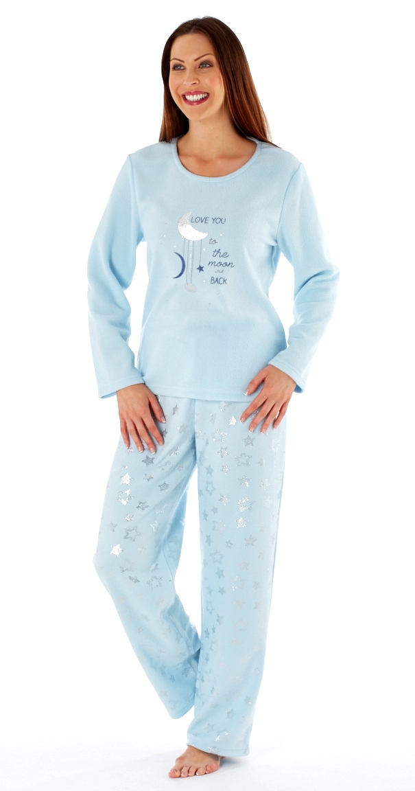 Ladies Fleece Pyjamas Long Sleeve Lounge Set Womens Full Length Pjs