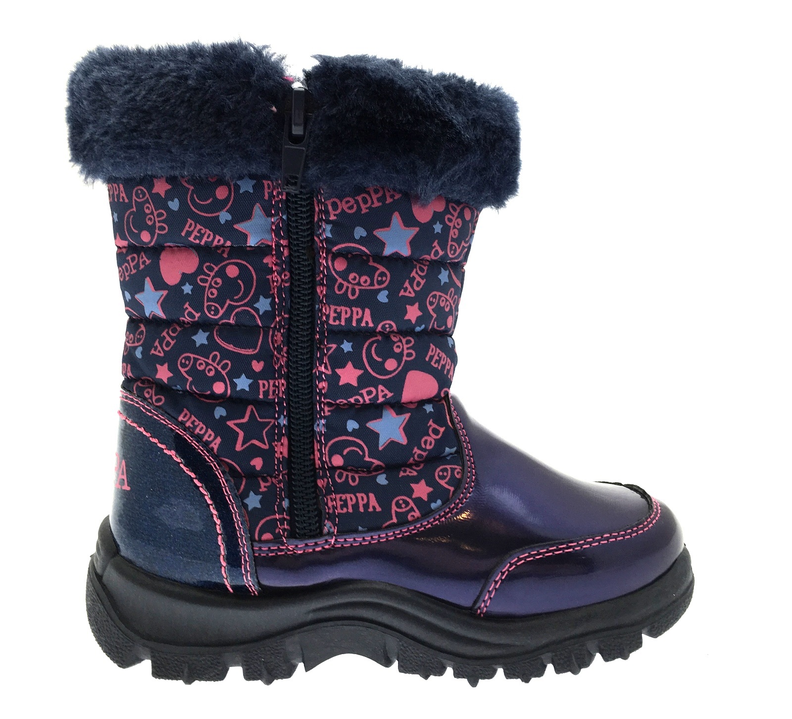 Girls Peppa Pig Snow Boots Warm Winter Faux Fur Trim Mid