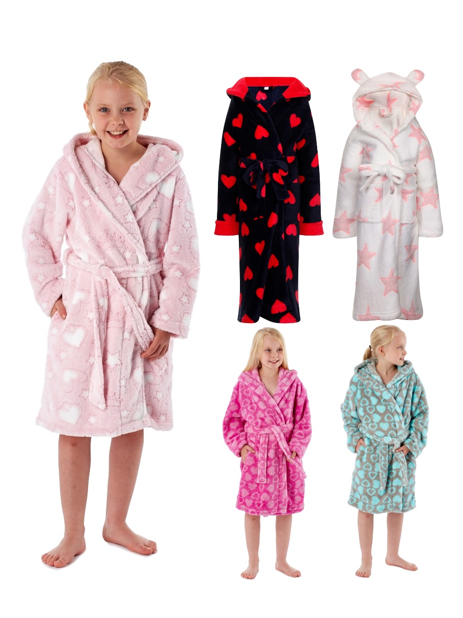 Kids Girls Luxury Novelty Fleece Dressing Gown Bath Robe Xmas Gift Size 313 Y