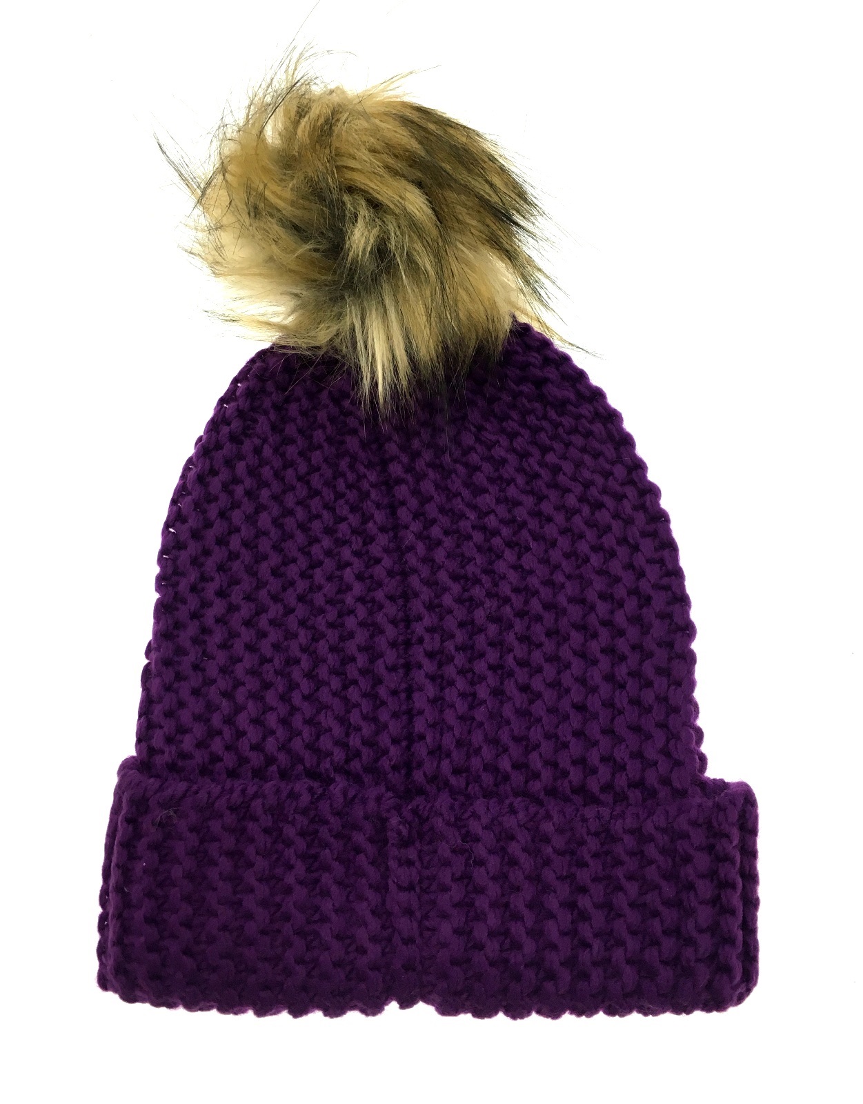 Womens Luxury Chunky Knit Hat Faux Fur Trim Pom Pom Knitted Beanie 