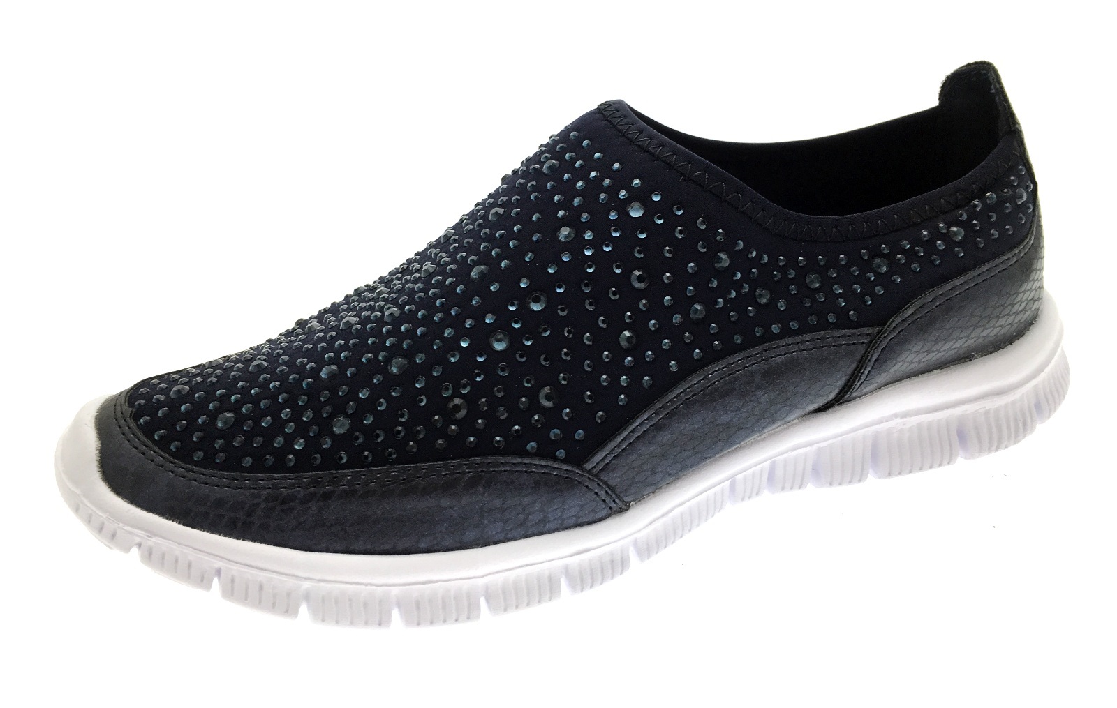 Womens Glitter Trainers Jewel Slip On Pumps Comfort