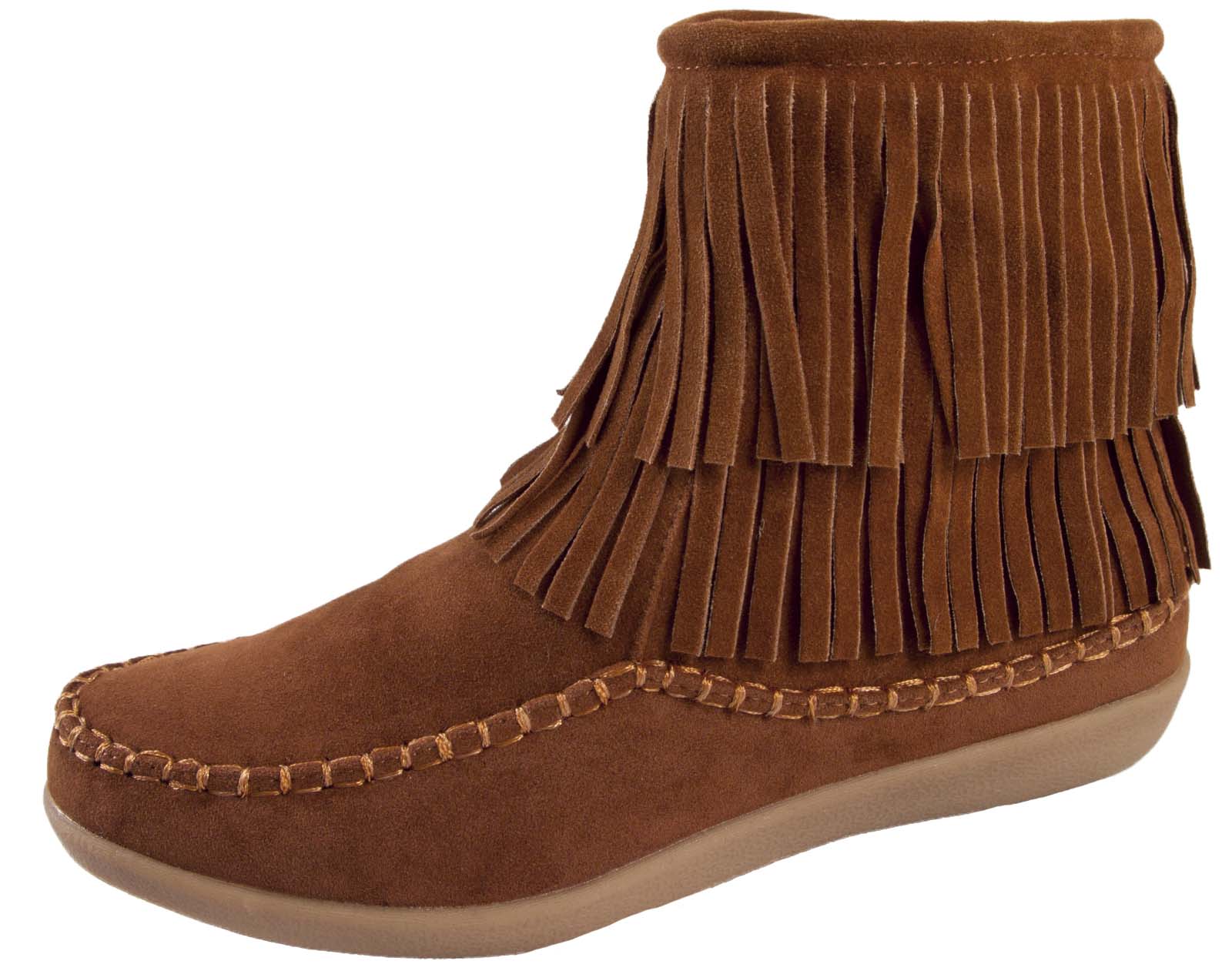 Girls Womens Tassel Ankle Boots Faux Suede Flat Moccasin Zip Shoes