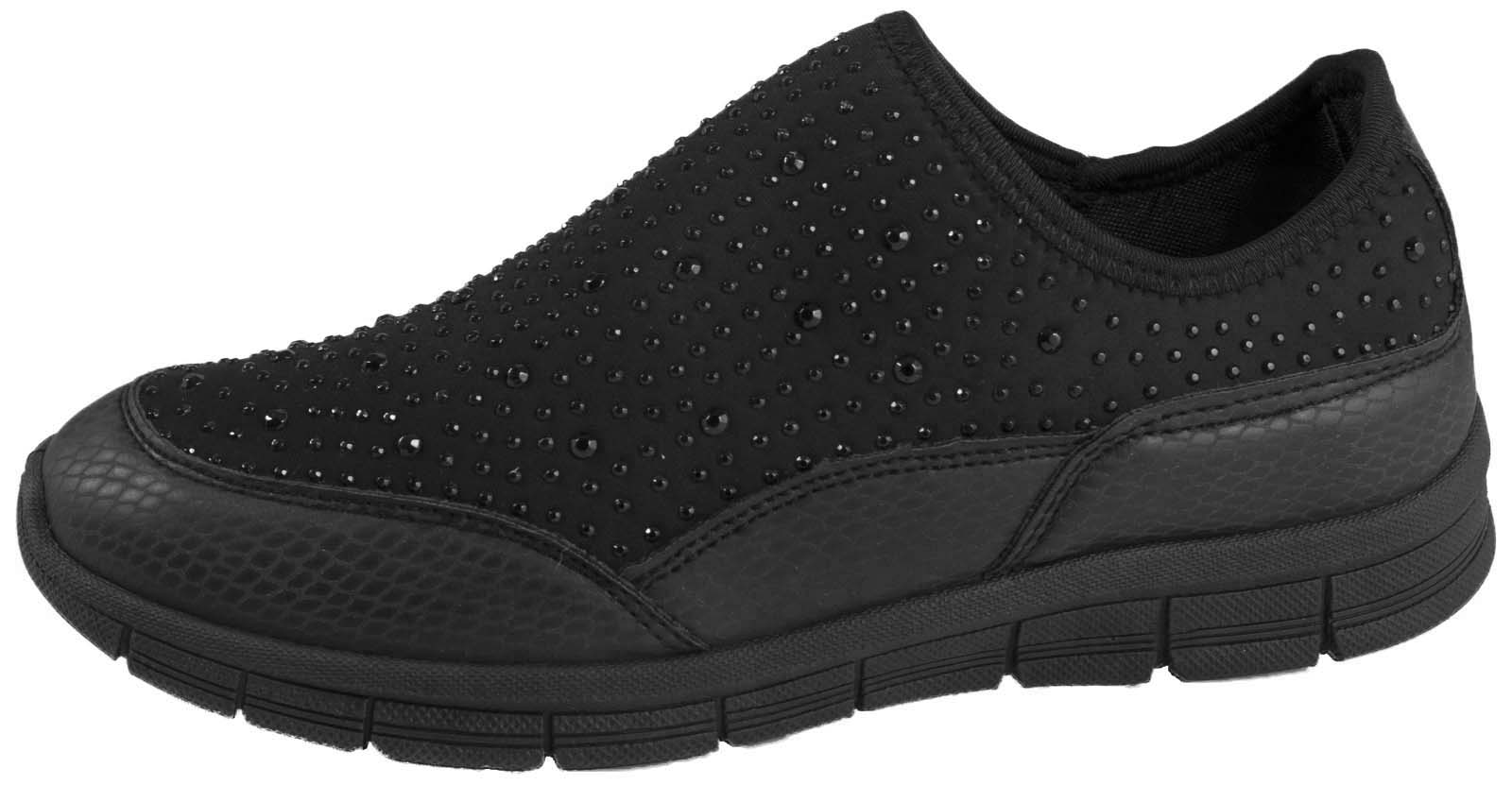 Womens Glitter Trainers Jewel Slip On Pumps Comfort Walking Shoes Ladies eBay