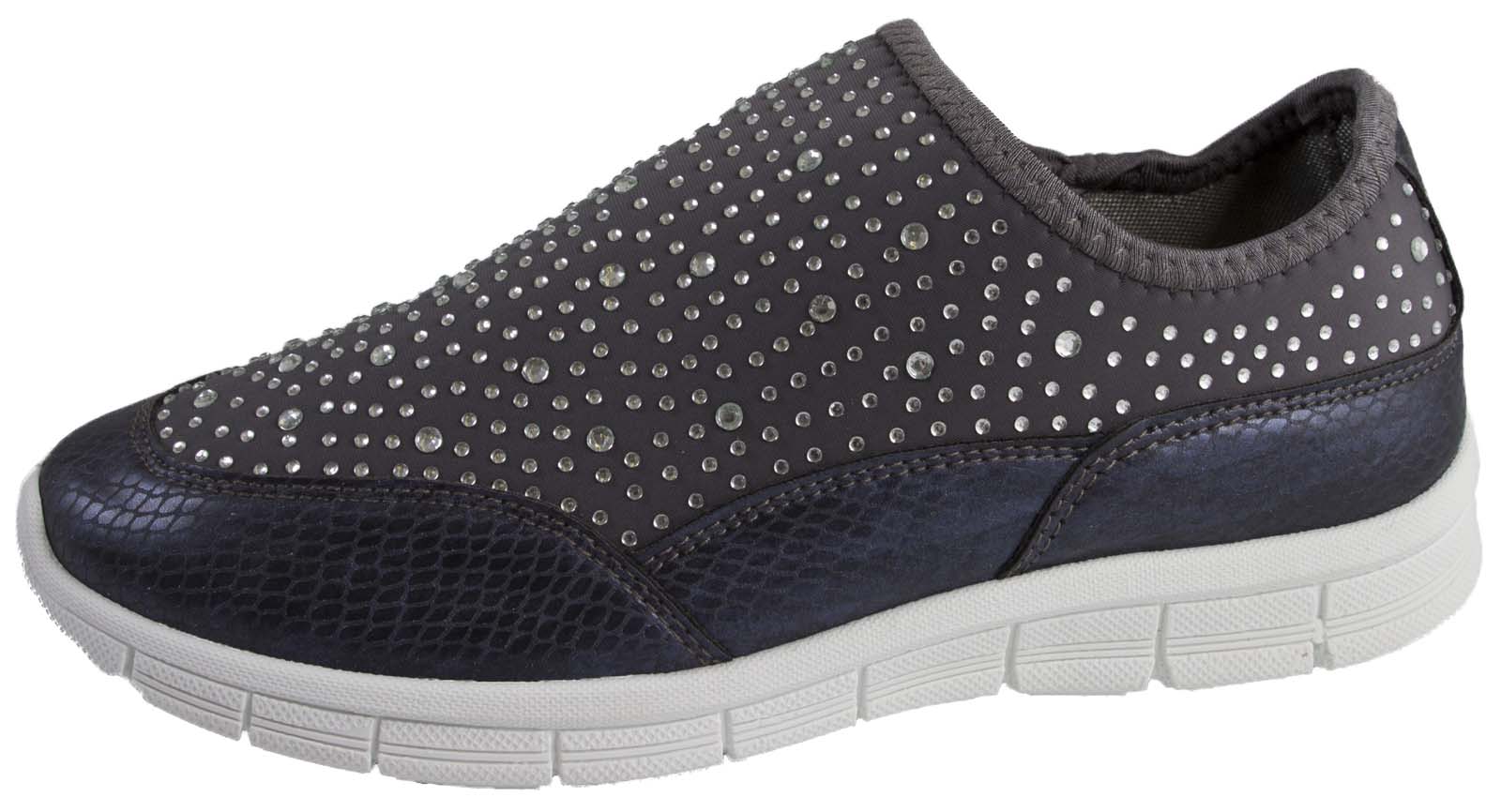 Womens Glitter Trainers Jewel Slip On Pumps Comfort Walking Shoes Ladies eBay