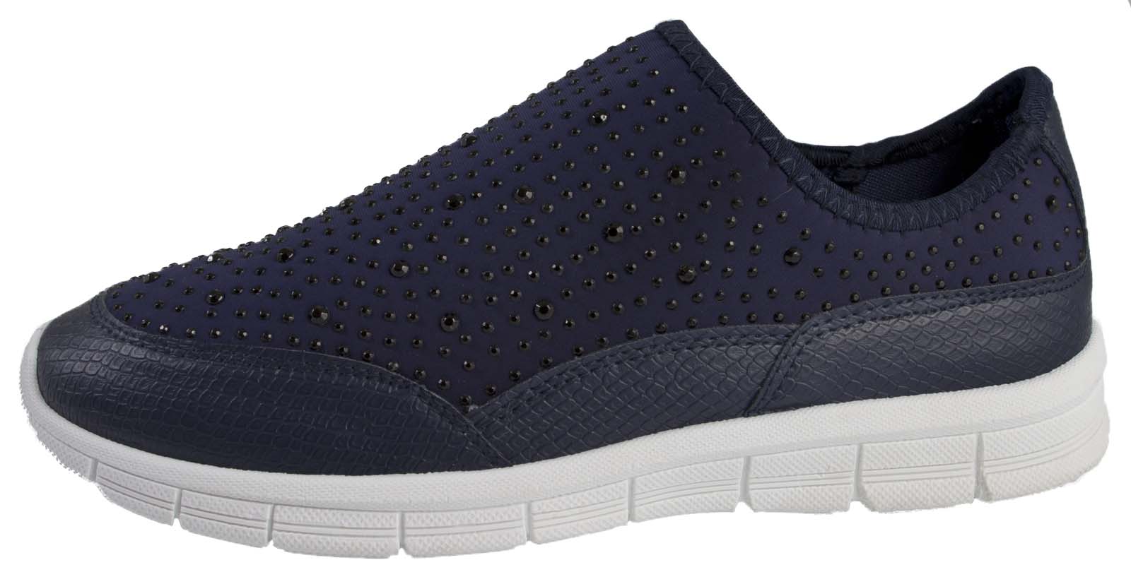 Womens Glitter Trainers Jewel Slip On Pumps Comfort Walking Shoes Ladies eBay