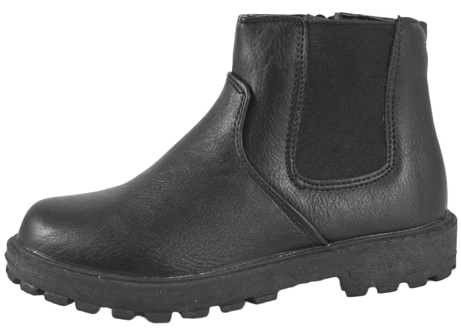 Boys Black School Shoes Faux Leather Chelsea Ankle Boots Warm Winter