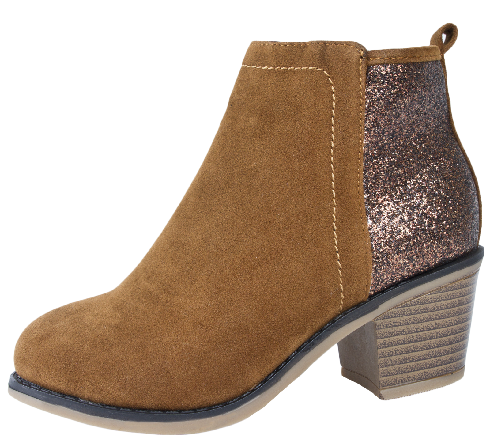 Girls Faux Leather Chelsea Ankle Boots Glitter Low Heel Warm Winter Shoes Size eBay