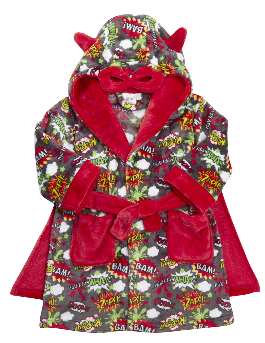 Boys Novelty 3D Hooded Dressing Gown Fleece Bath Robe Housecoat Kids