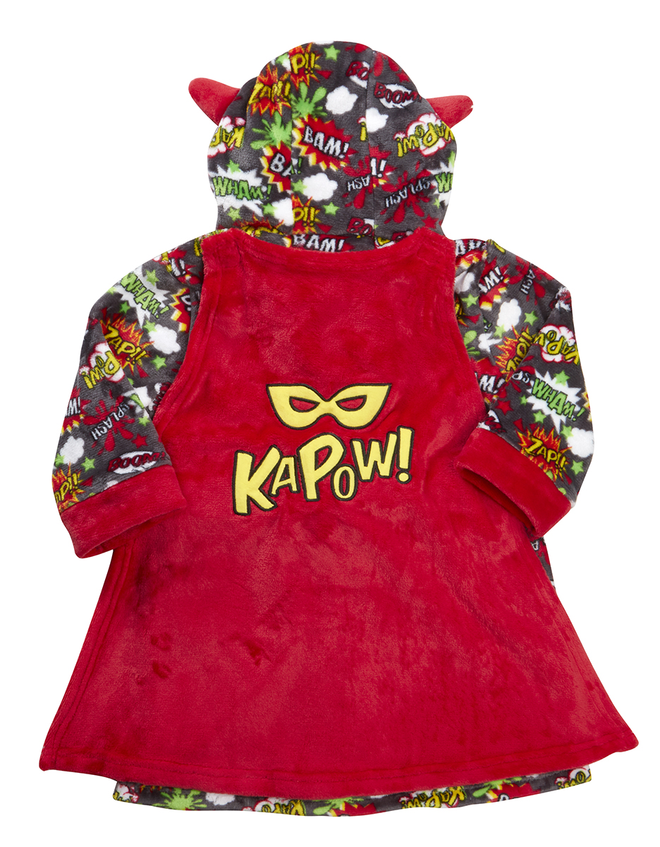 Boys Novelty 3D Hooded Dressing Gown Fleece Bath Robe Housecoat Kids