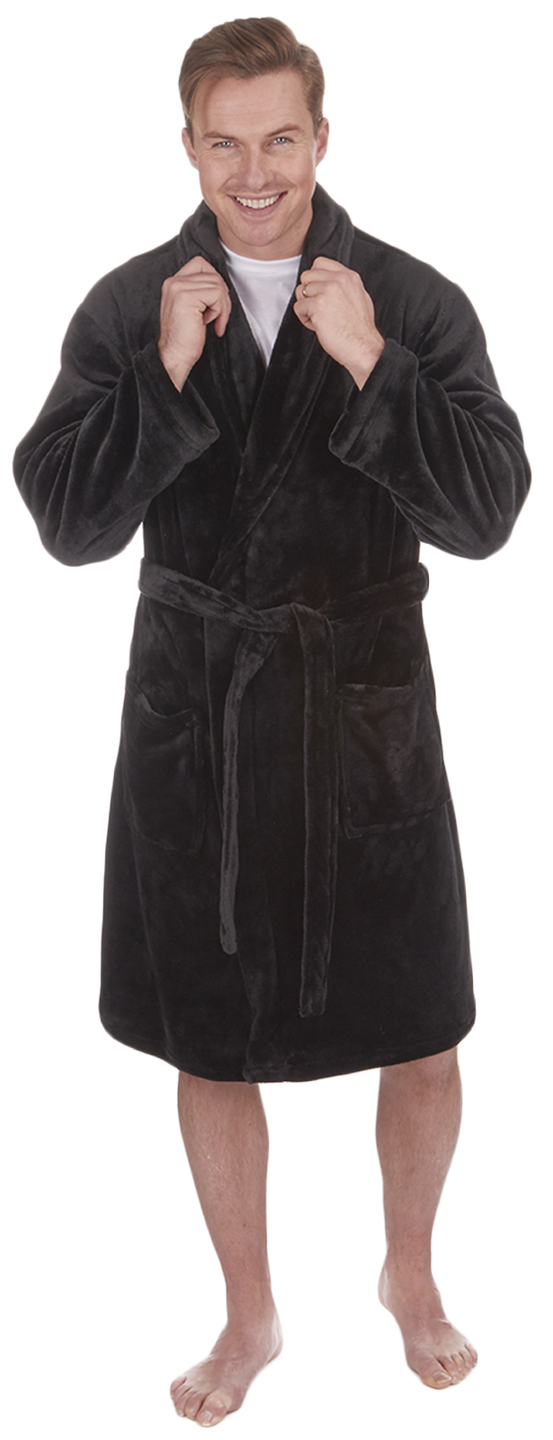 Mens Luxury Dressing Gowns Fleece Bath Robes House Coat Robe + Belt