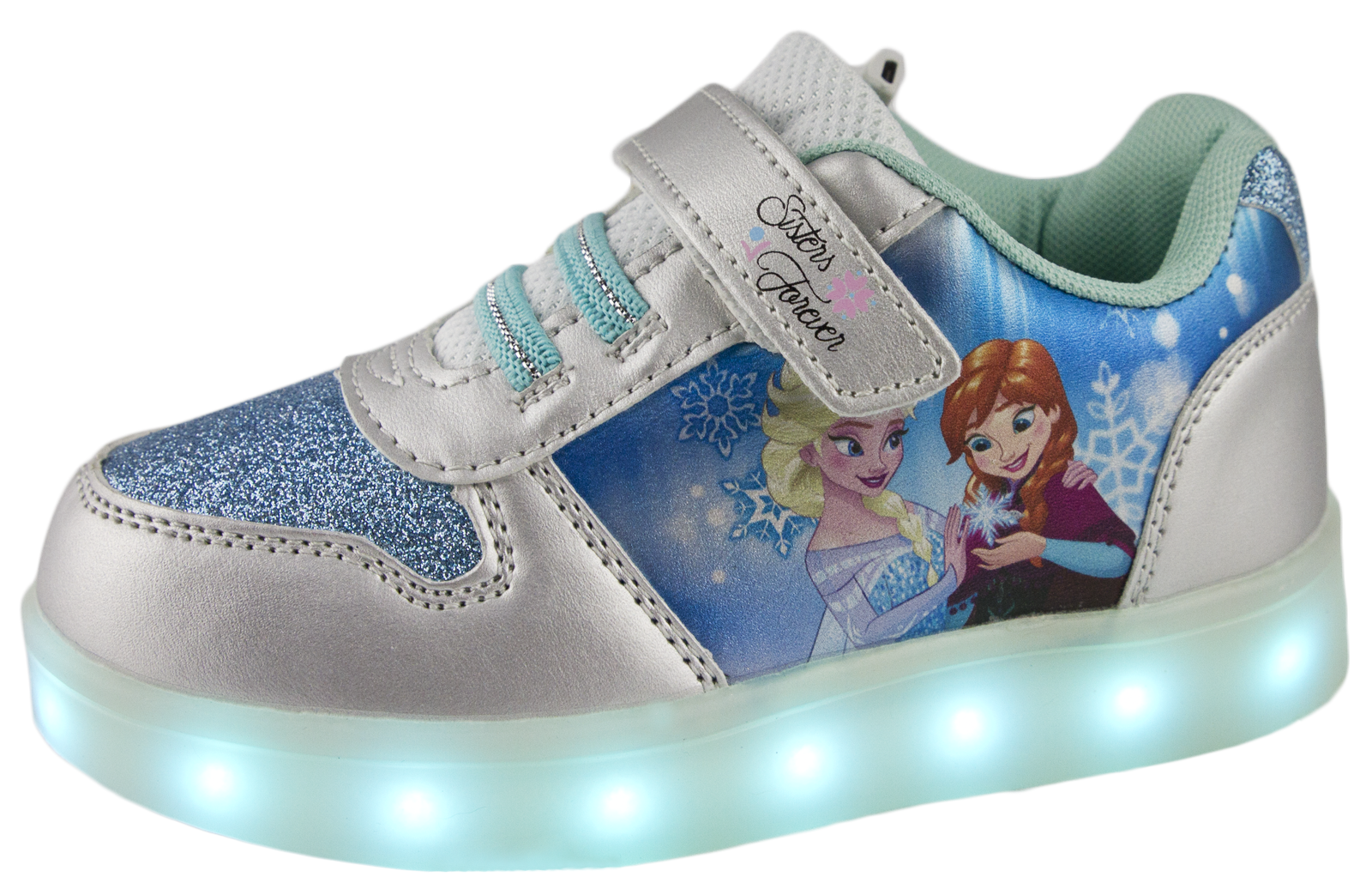 Disney Frozen LED Light Up Trainers USB Girls Anne Elsa Glitter Shoes