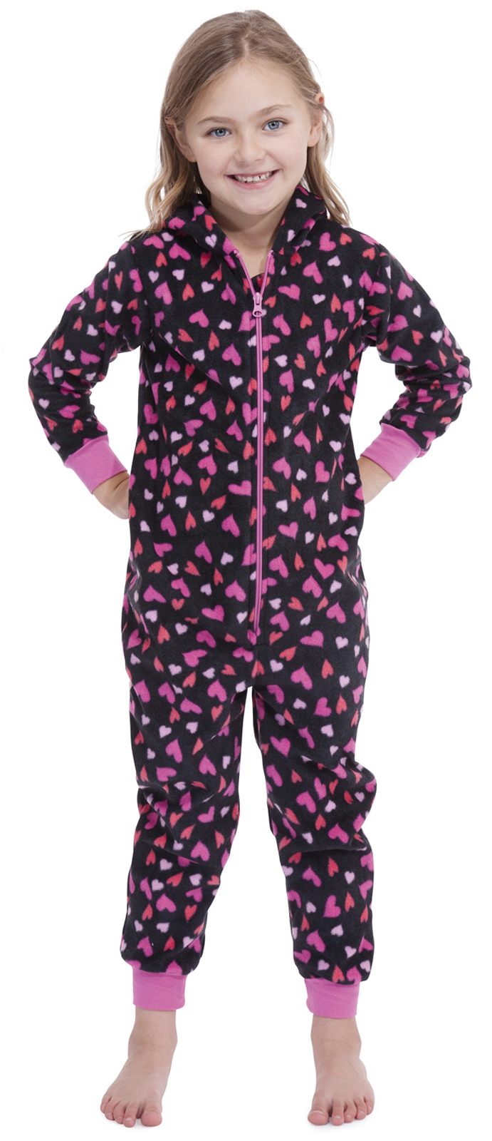Kids Girls Boys Hooded Fleece Onesie All In 1 Jumpsuit Pjs Pyjamas Size