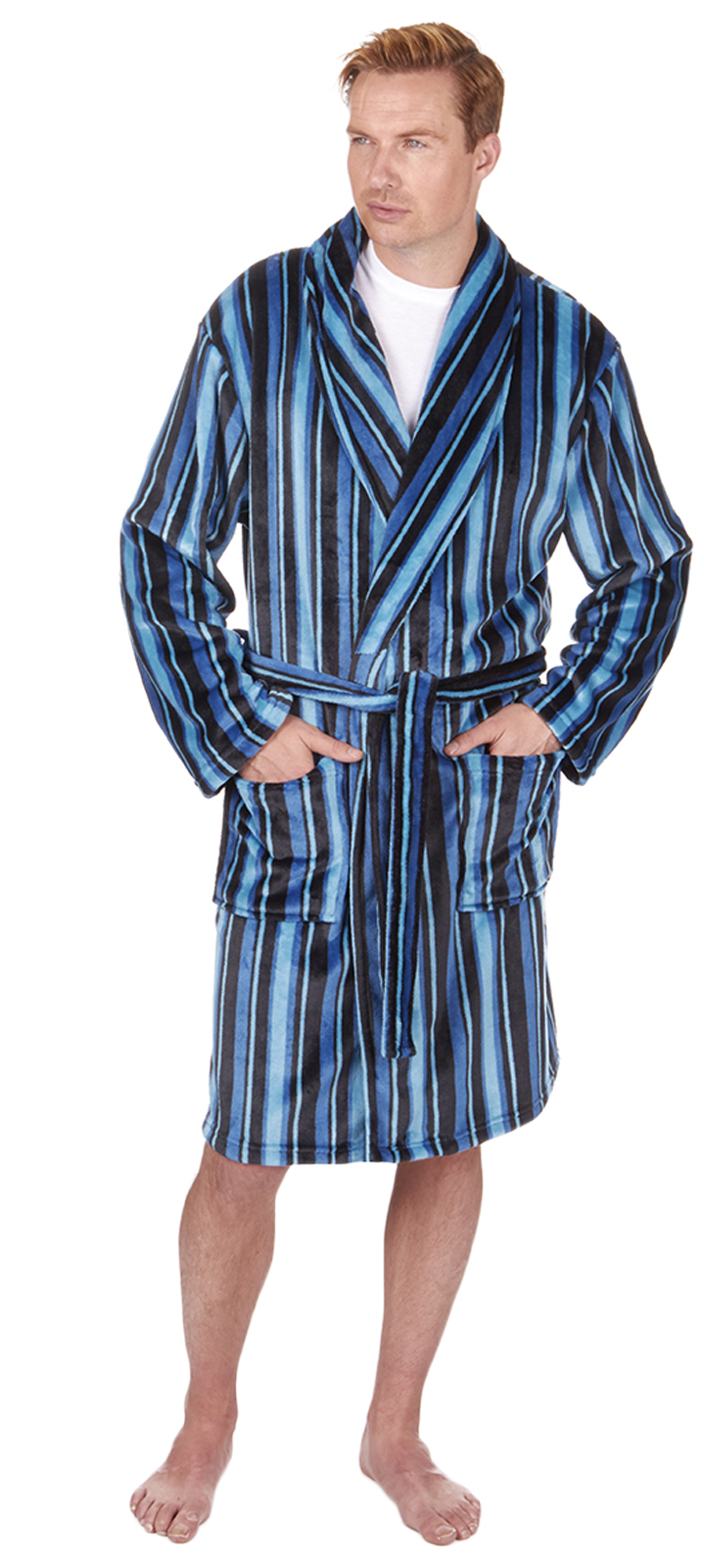 Luxury Mens Flannel Fleece Dressing Gown Robe Housecoat + Belt Xmas