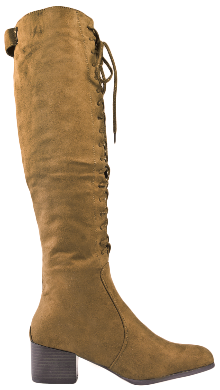 Womens Lace Up Knee High Boots Faux Suede Low Block Heels