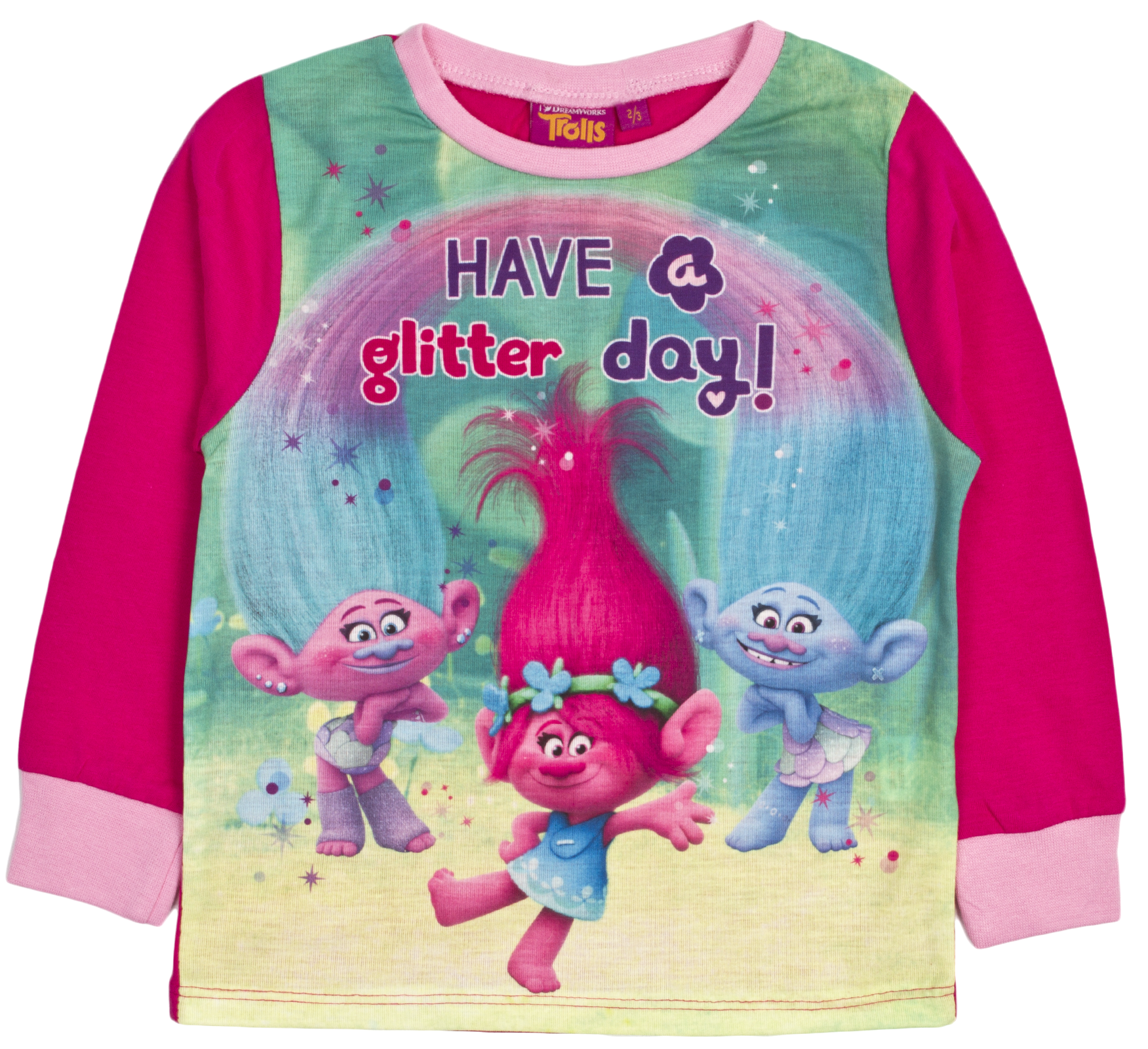 Girls Trolls Pyjamas Full Length Pink Poppy Branch Pjs 2 Piece Pj Set