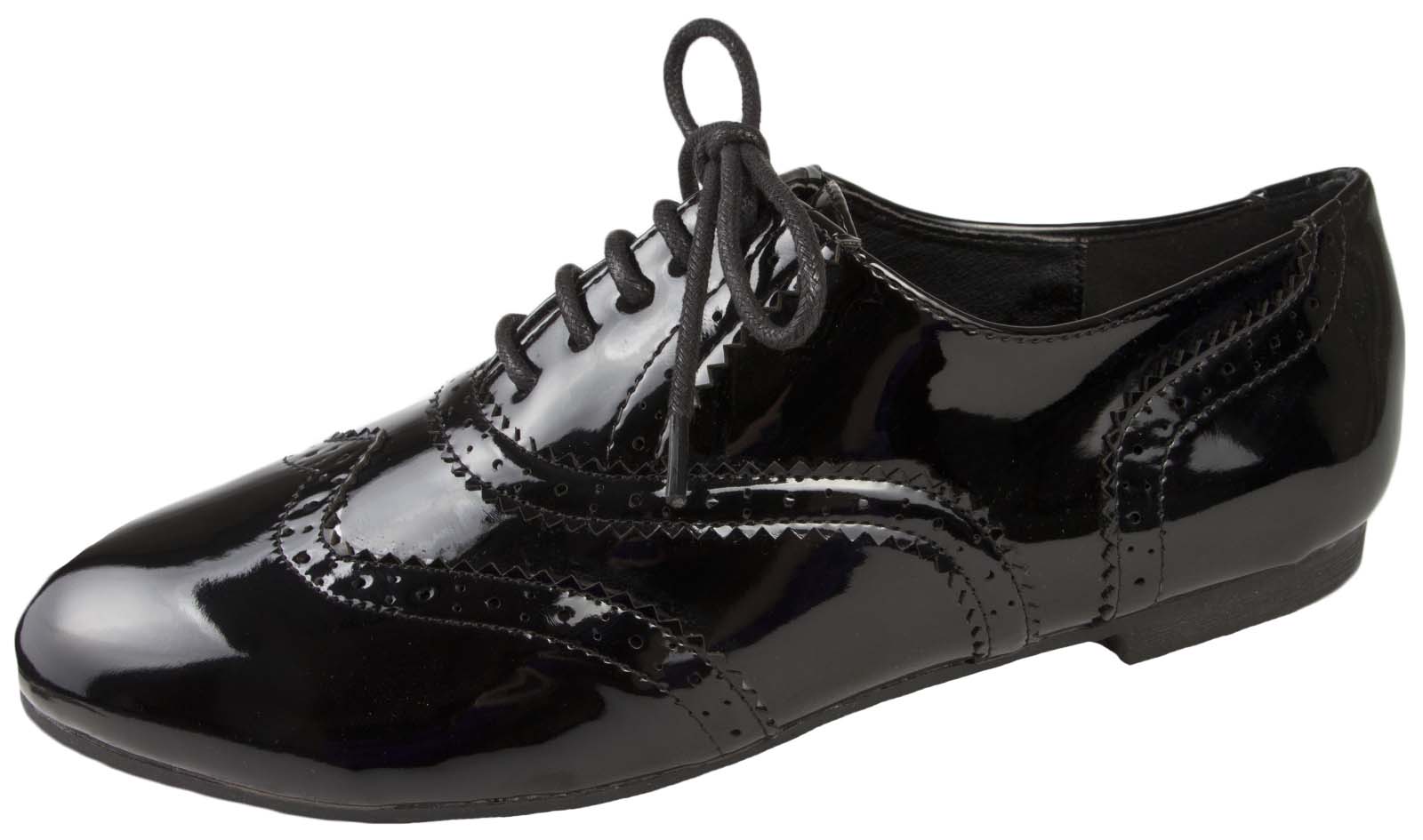 Girls Lace Up Brogues Black School Shoes Patent Womens Formal Work