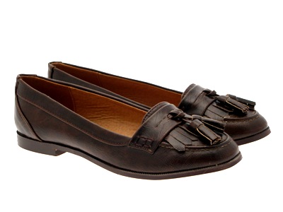 WOMENS FLAT LOAFER BROGUE SLIP ON SHOES BROWN 3-8