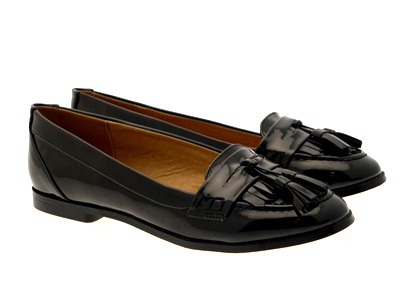 WOMENS FLAT LOAFER BROGUE SLIP ON SHOES PATENT 3-8