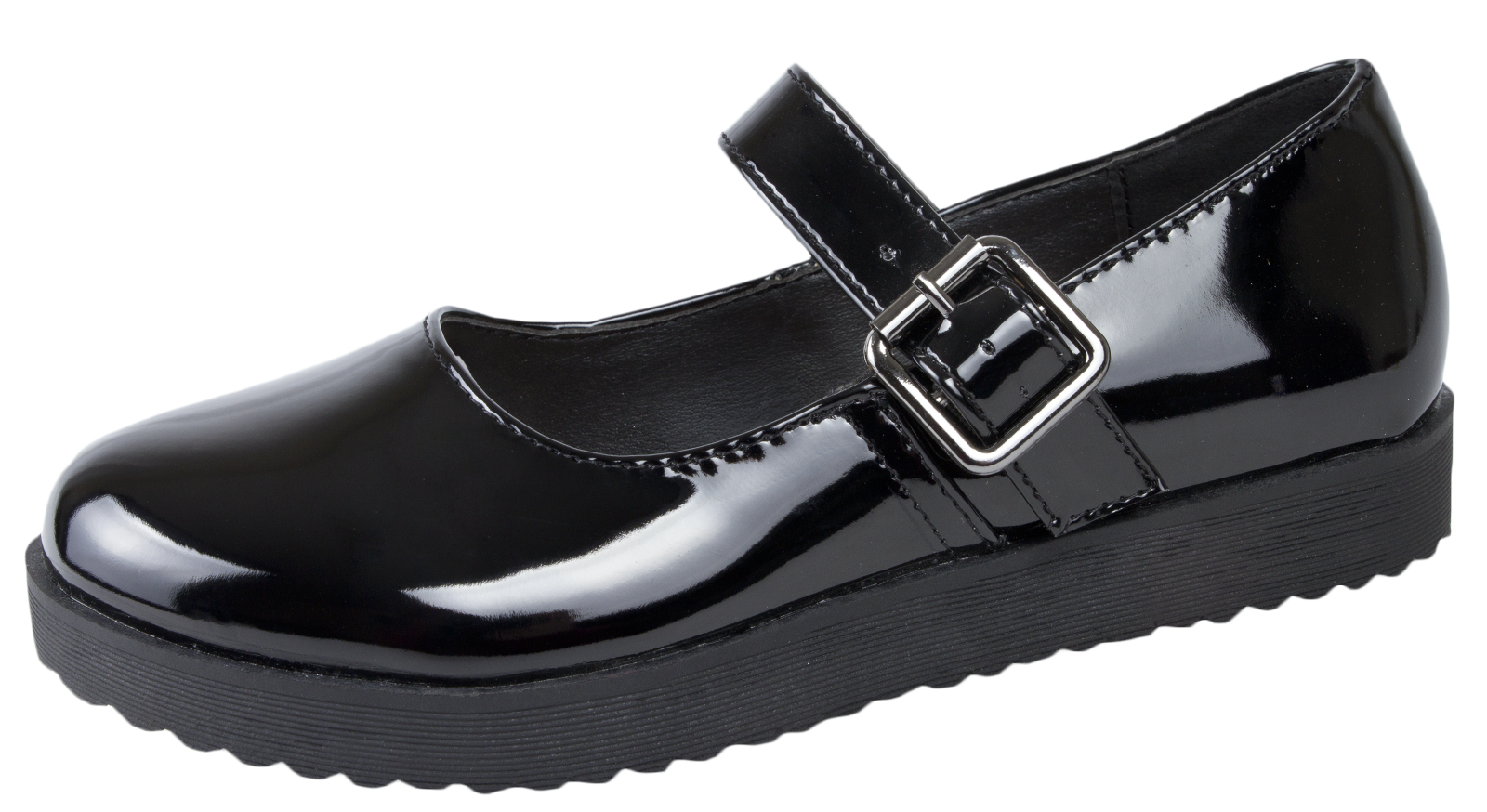 Girls Black Patent School Shoes Chunky Platforms Flat Sole Flatforms
