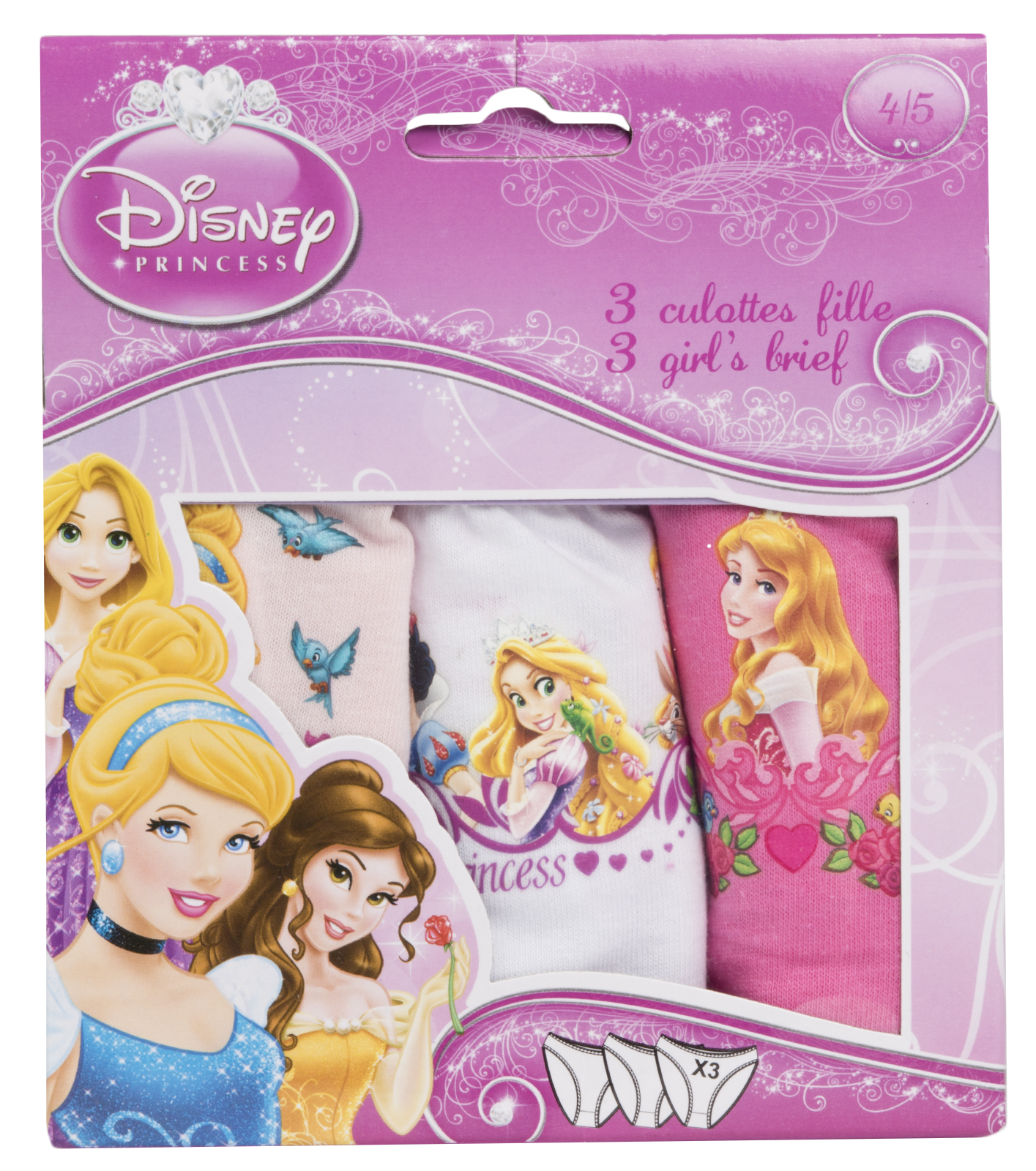 Girls 3 Pack Disney Princess Character Knickers Underwear Pants Briefs