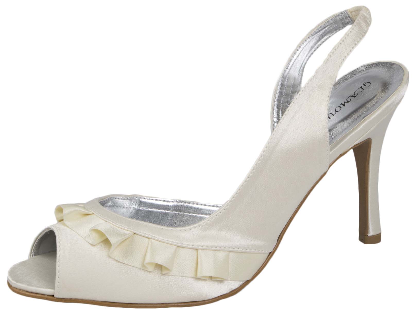 Womens Satin Bridal Wedding Shoes Ruffled Bridesmaids Sandals High Heels Size