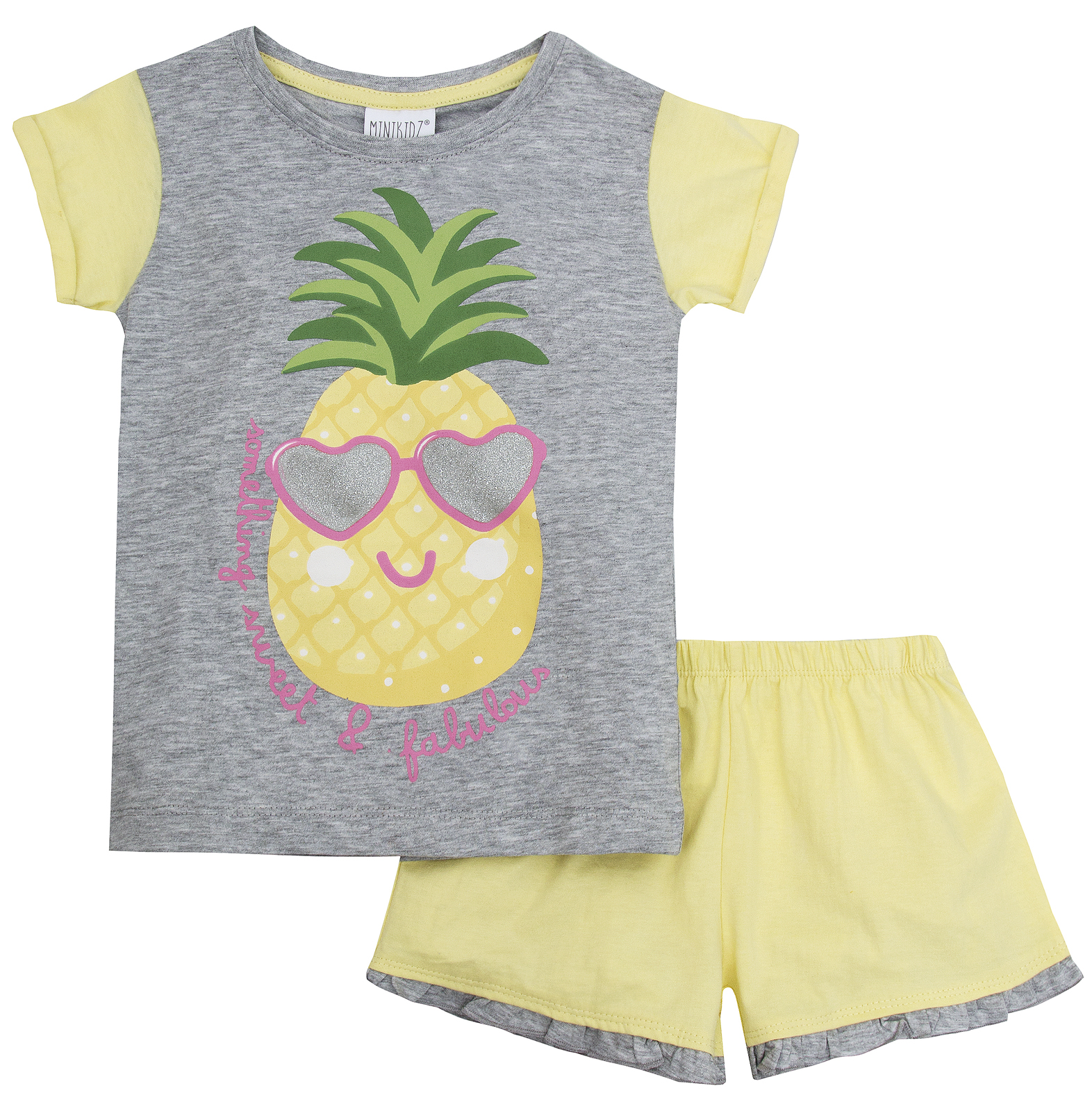Girls Novelty Pyjama Set 2 Piece Short Summer Pjs T Shirt Shorts Kids Size