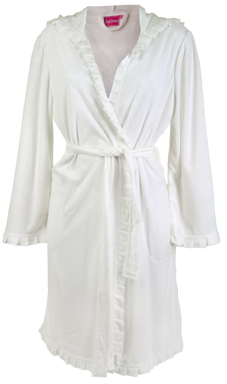 Ladies Lightweight Dressing Gown Hodded Frill Ruffled Bath Robe Wrap
