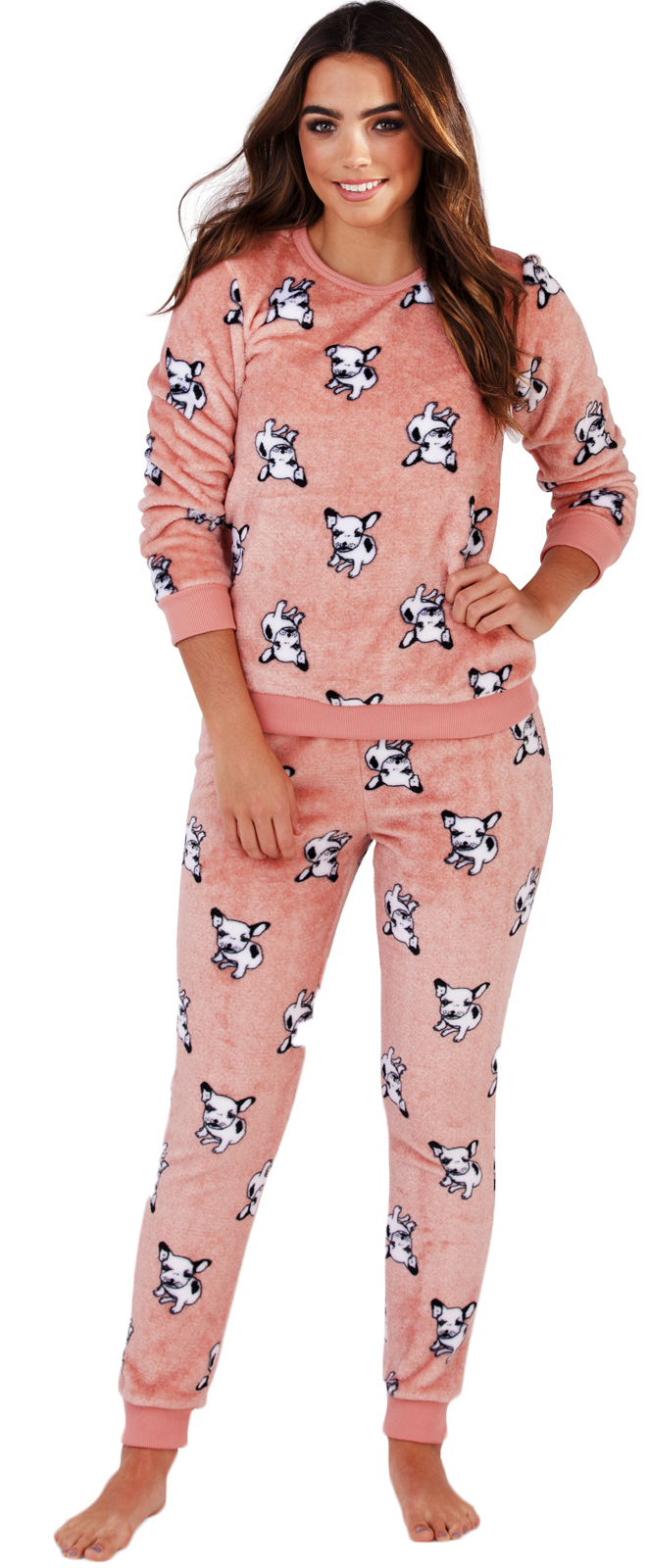 Womens French Bulldog Hooded Robe Flannel Fleece Bathrobe Dressing Gown Pyjamas