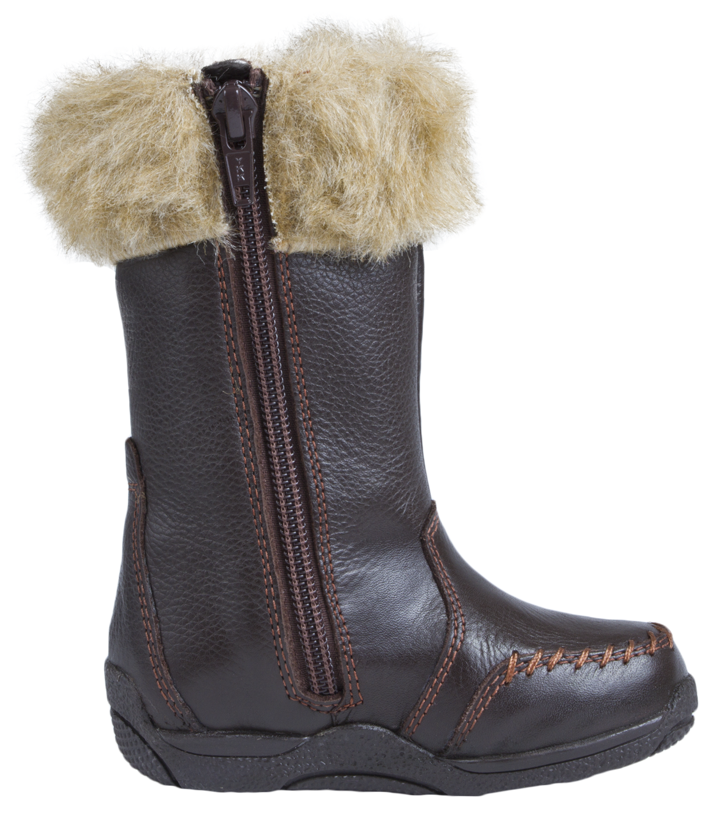Hush Puppies Girls Brown Leather Boots Knee High Faux Fur Trim Riding Winter