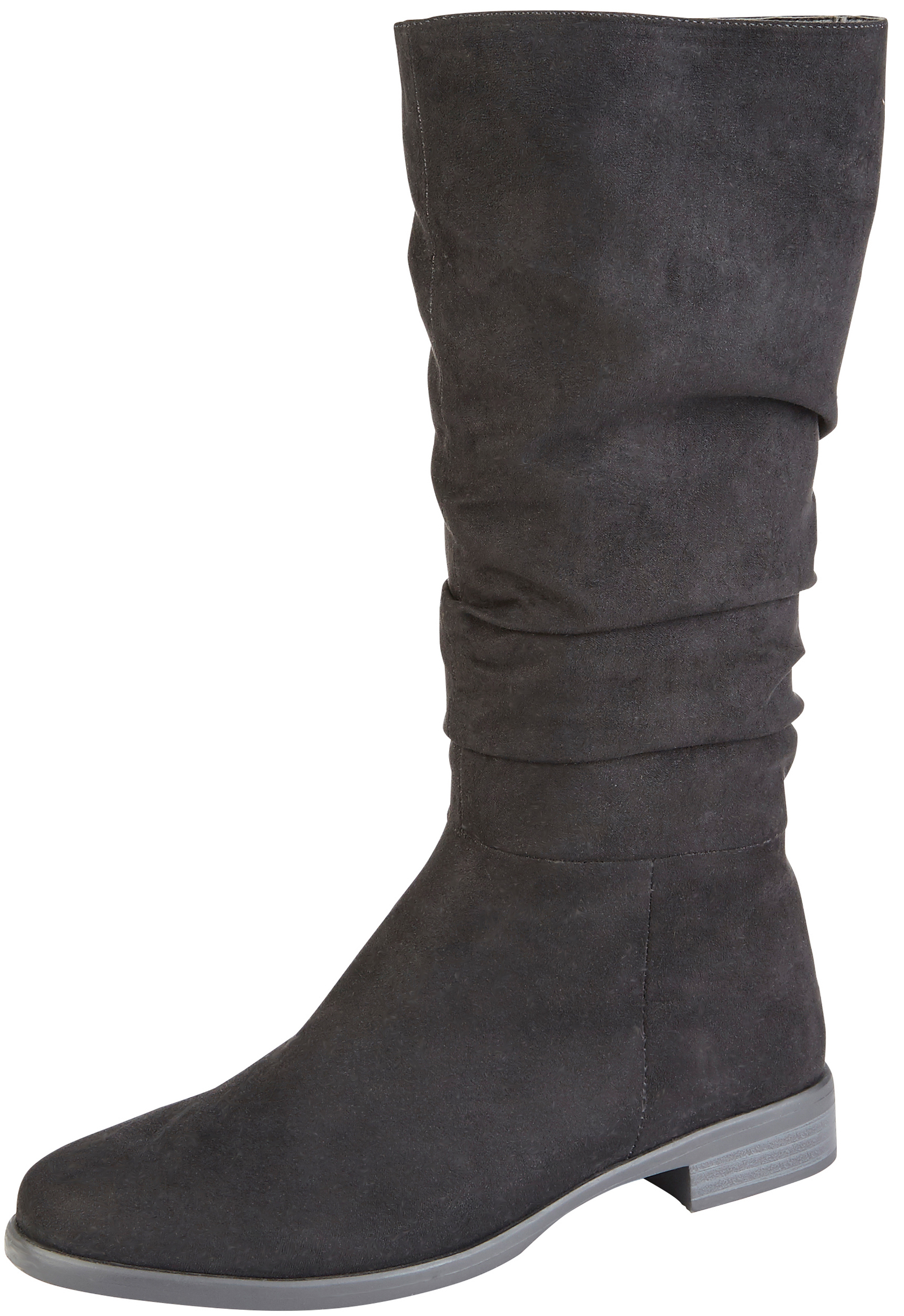 Girls Faux Leather Suede Slouch Boots Tall Riding Low Heel School Winter Shoes