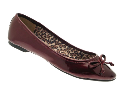 LADIES PATENT FAUX LEATHER BALLET PUMPS COMFORTABLE WOMENS BURGUNDY SIZES 3 - 8