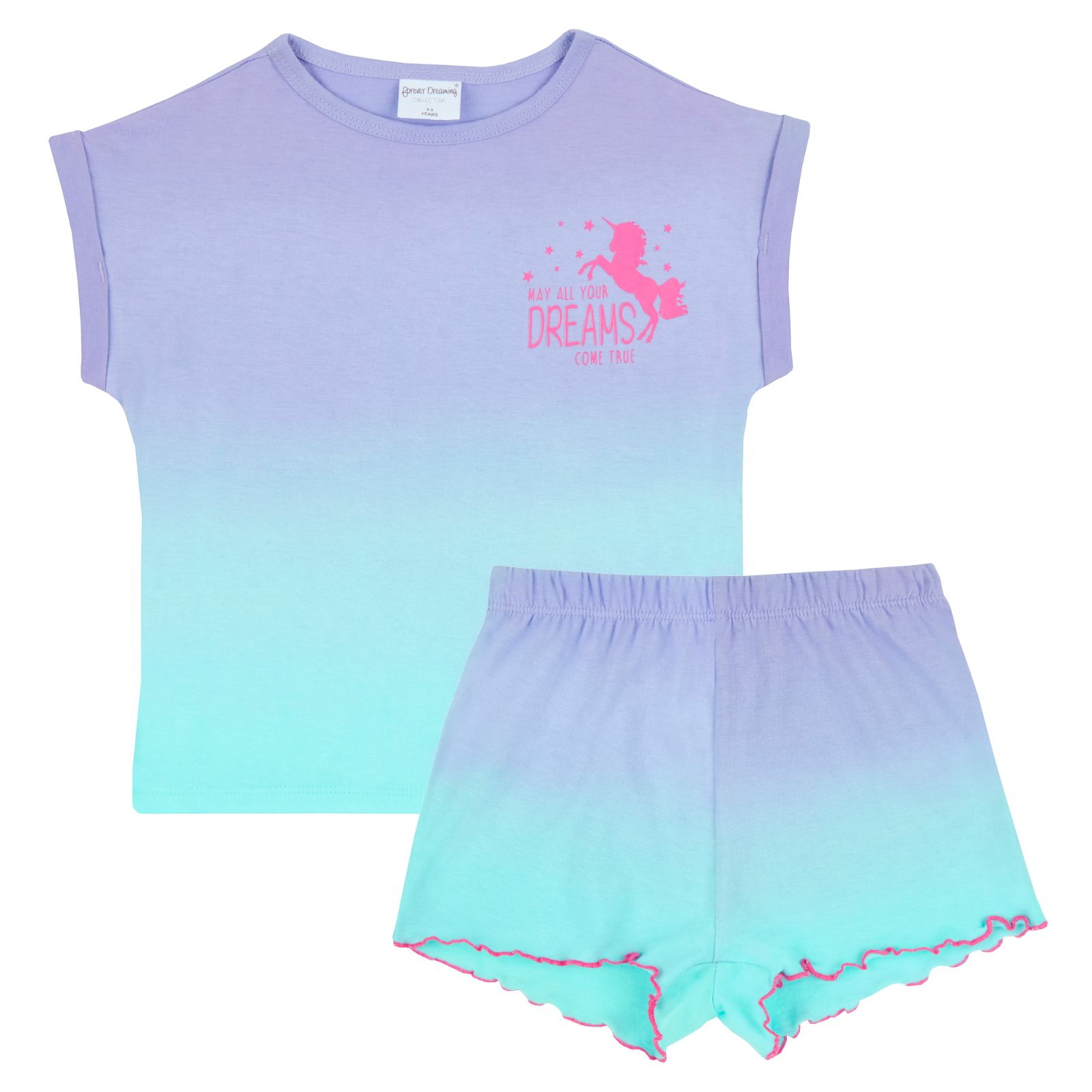 T Shirt Kids Size Girls Unicorn Summer Pyjamas Short Gradient Ombre Pjs Short