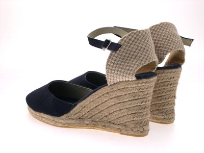 LADIES HESSIAN WEDGE SANDALS CLOSED TOE PLATFORM ANKLE STRAP NAVY SIZES 3 - 8 | eBay