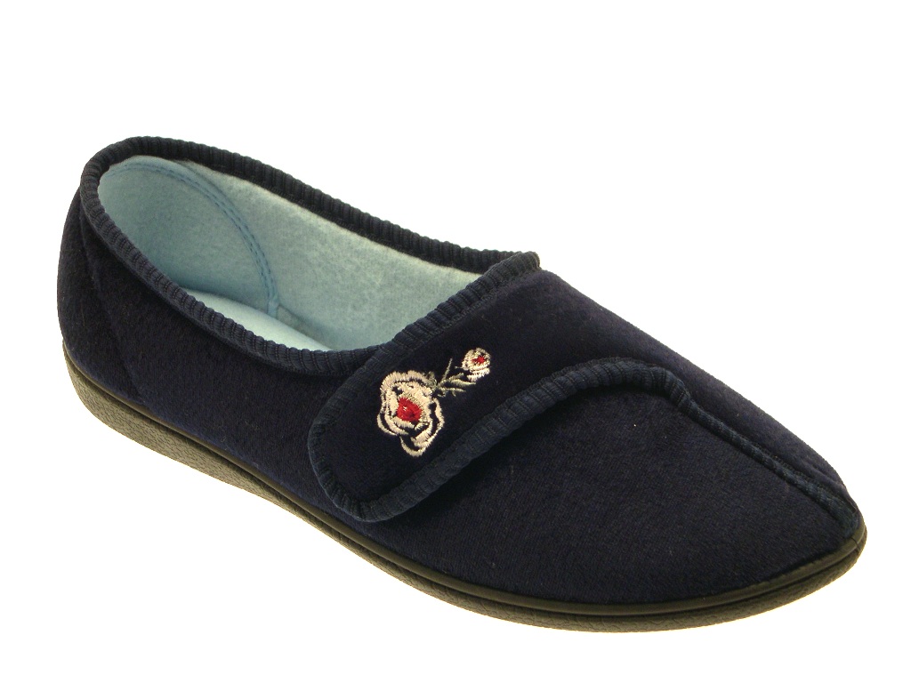 WOMENS LUXURY COMFORT SLIPPERS WIDE FIT VELCRO VELVET MULES LADIES SHOES SIZ 3-8 | eBay